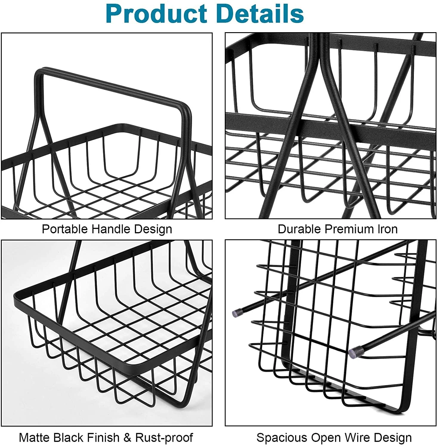 Plantex High Grade Steel 2-Tier Fruit & Vegetable Basket, Countertop Tiered Shelf for Dining Table/Kitchen (Black) - Image 4