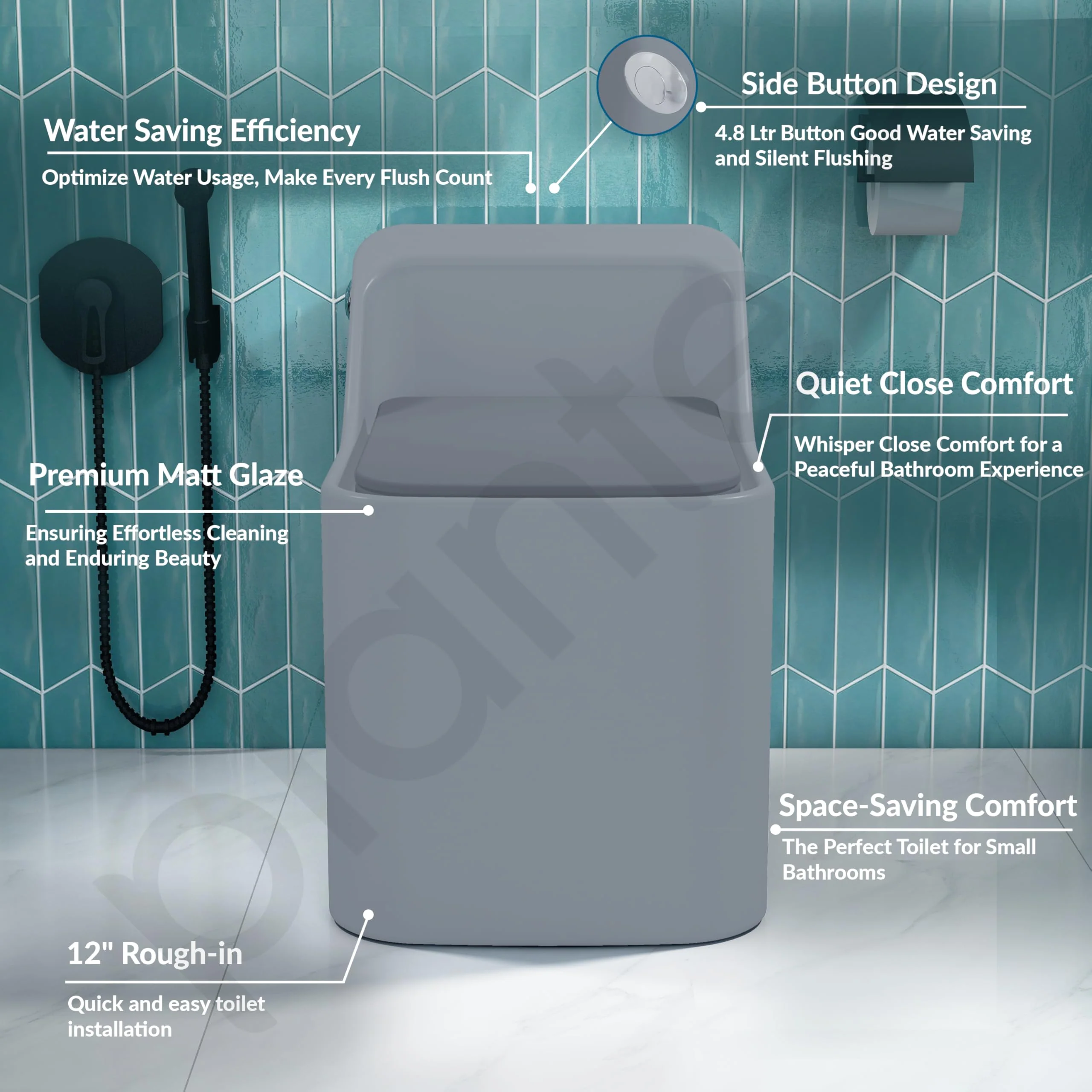Plantex Imported Ceramic Commode/Rimless Siphonic Western Toilet/S Trap Floor Mounted Commode with Soft Close Toilet Seat Cover (Matt Grey) - Image 2