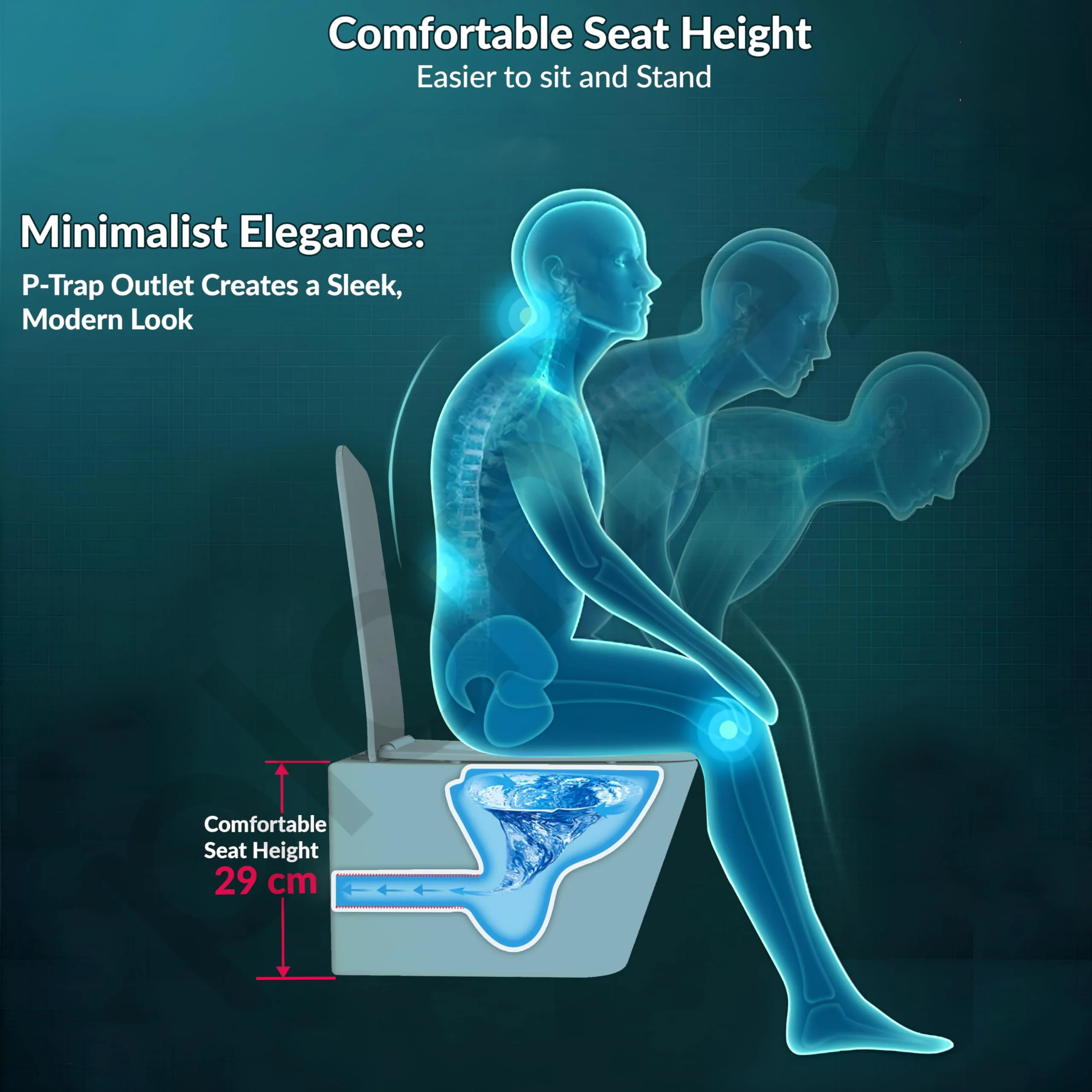 Plantex Imported Ceramic Commode/Western Toilet/Wall Hanging Commode for Bathroom with Soft Closing Toilet Seat Cover- P Trap (Harmony Blue) - Image 4