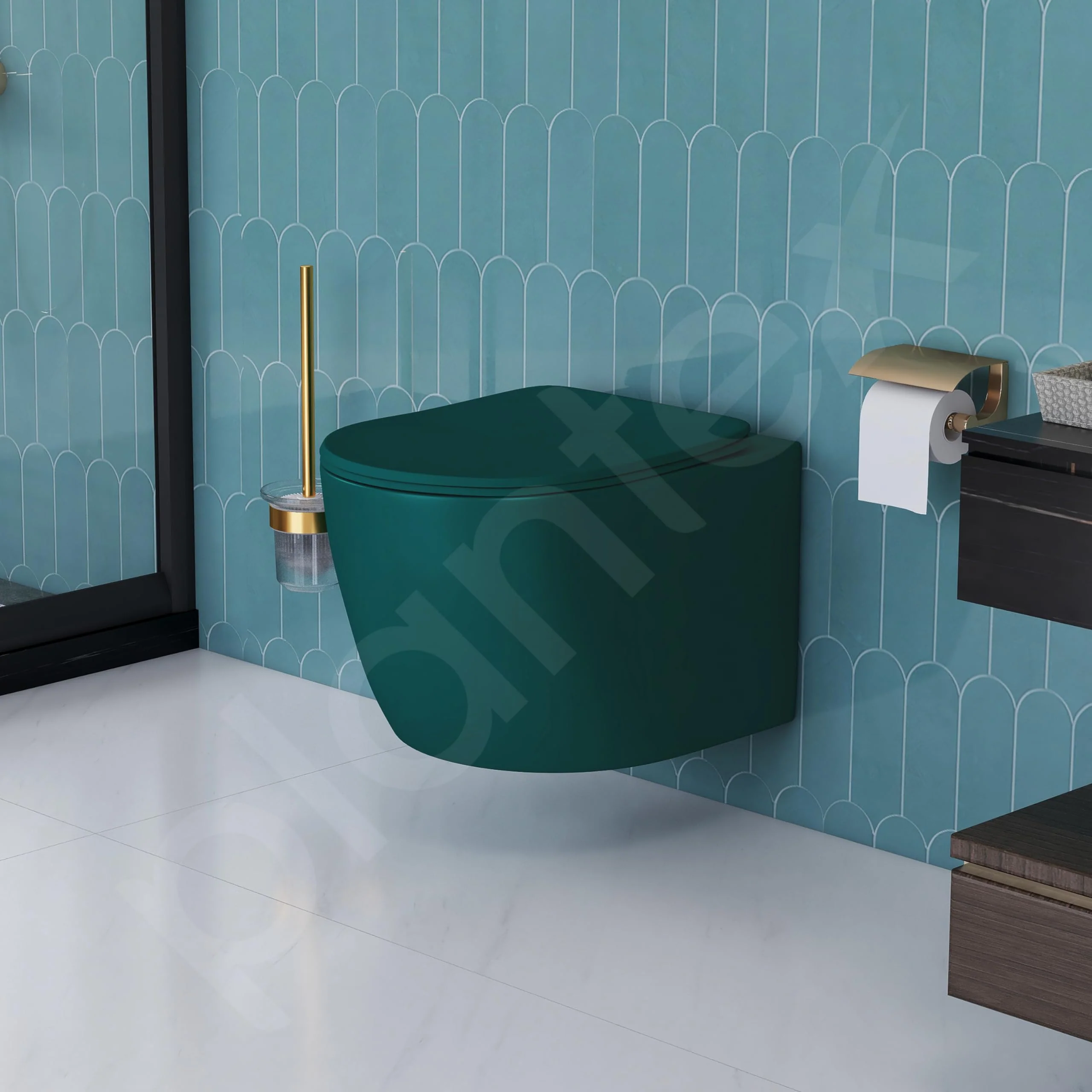 Plantex Imported Ceramic Wall Hung Commode for Toilet/Rimless Washdown Flush Western Commode with Soft Closing Toilet Seat - P Trap (Round - Matt Green) - Image 6