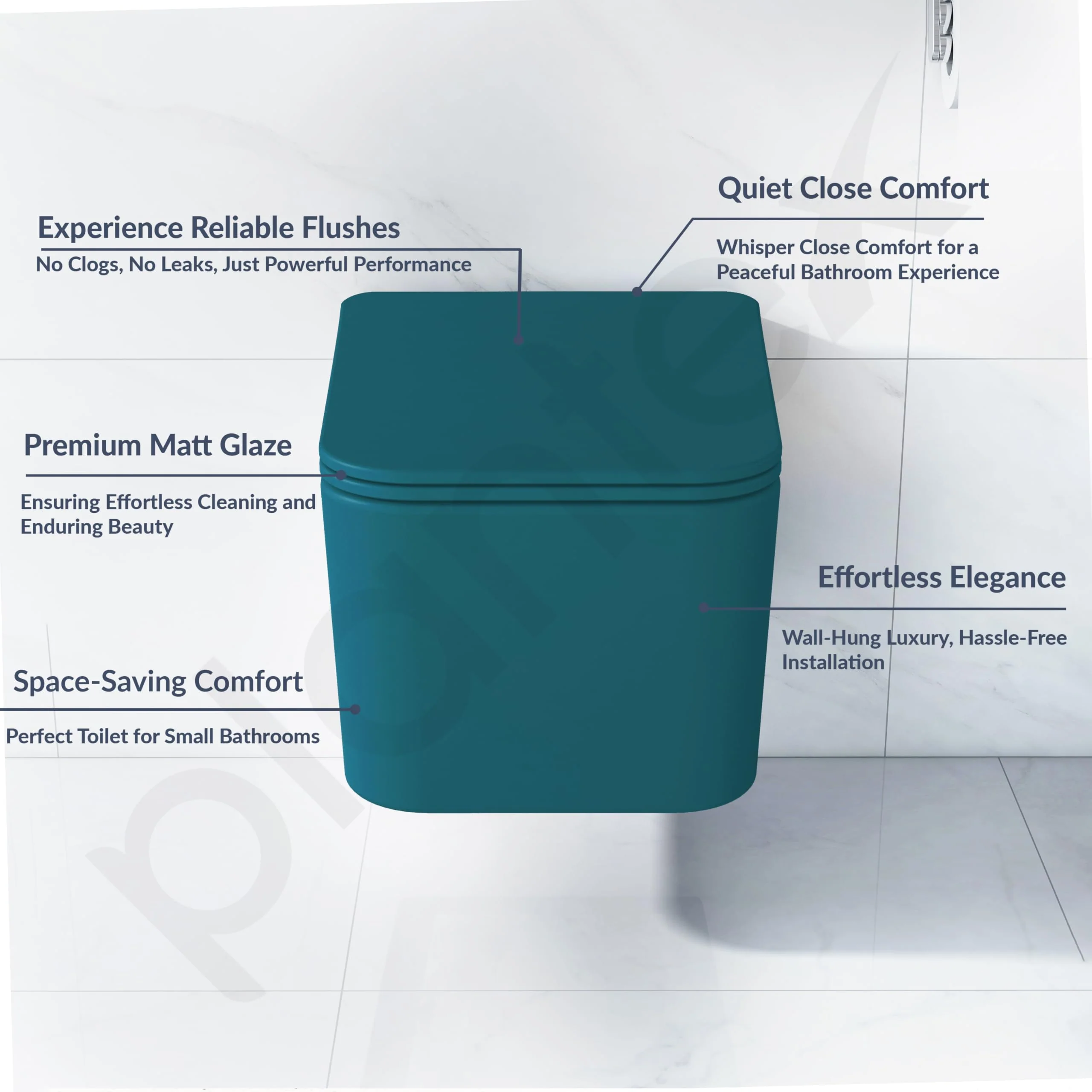 Plantex Imported Ceramic Wall Hung Commode for Toilet/Rimless Washdown Flushing/Western Commode with Soft Closing Toilet Seat - P Trap - (Pine Blue) - Image 2
