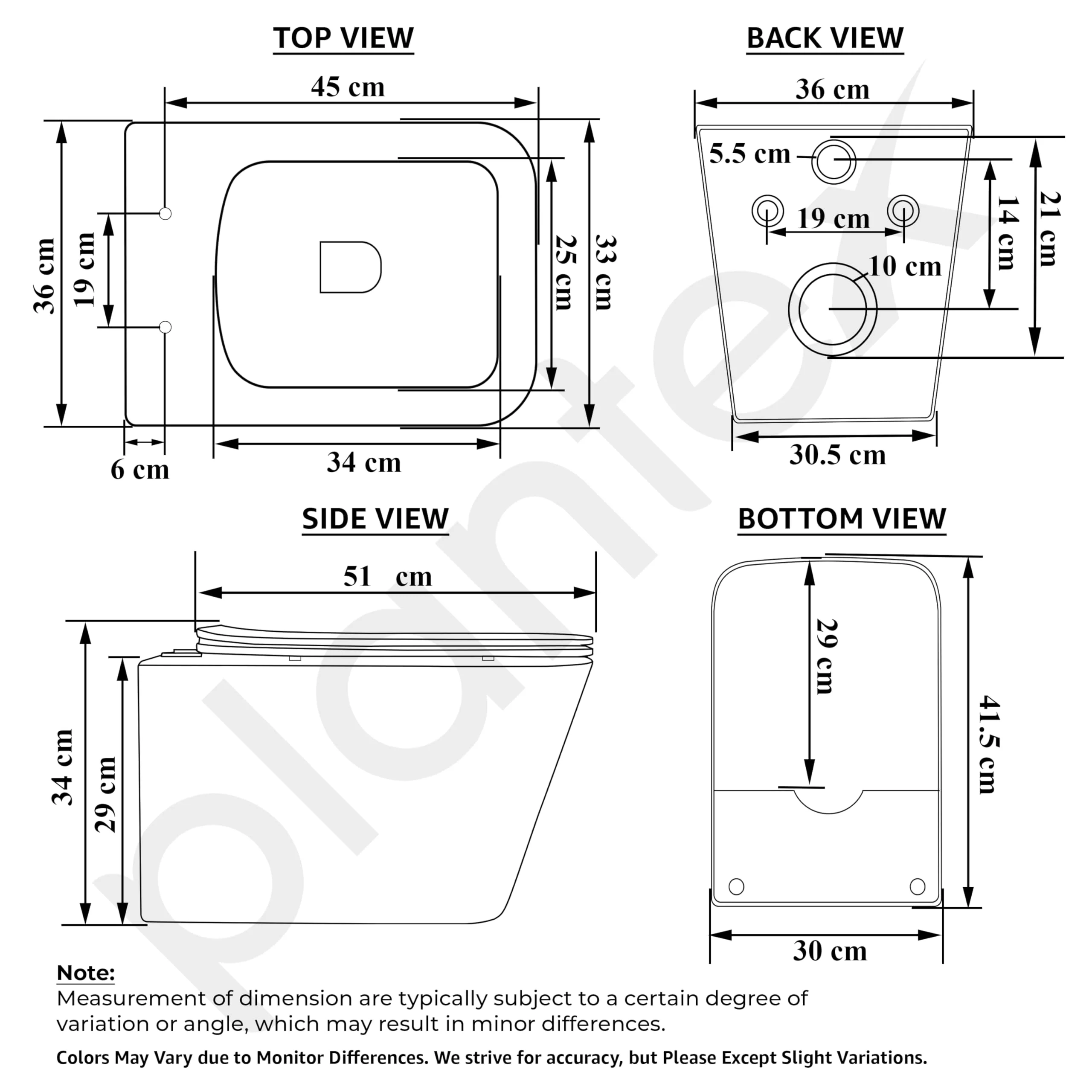 Plantex Imported Ceramic Wall Hung Commode for Toilet/Rimless Washdown Flushing/Western Commode with Soft Closing Toilet Seat - P Trap - (Pine Blue) - Image 3