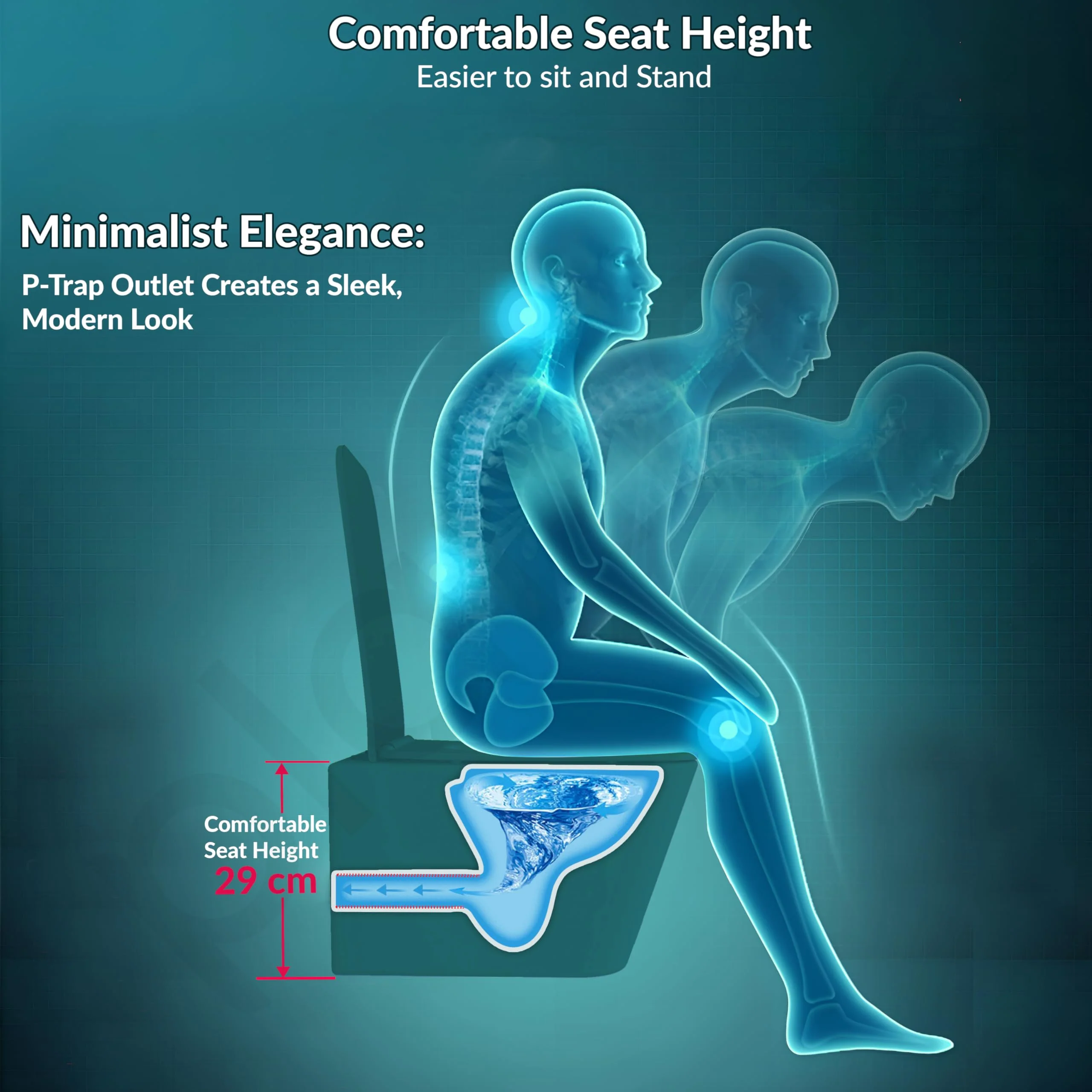 Plantex Imported Ceramic Wall Hung Commode for Toilet/Rimless Washdown Flushing/Western Commode with Soft Closing Toilet Seat - P Trap - (Pine Blue) - Image 6
