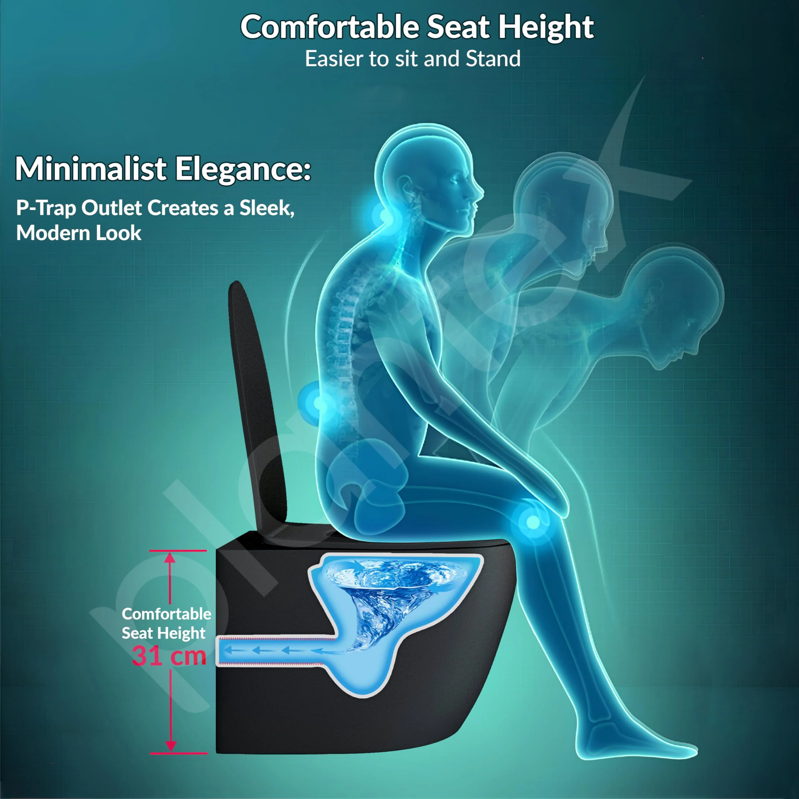 Plantex Imported Ceramic Wall Hung Commode/Rimless Washdown Western Toilet/Bathroom Commode with Soft Close Toilet Seat - P Trap (Round - Matt Black) - Image 4