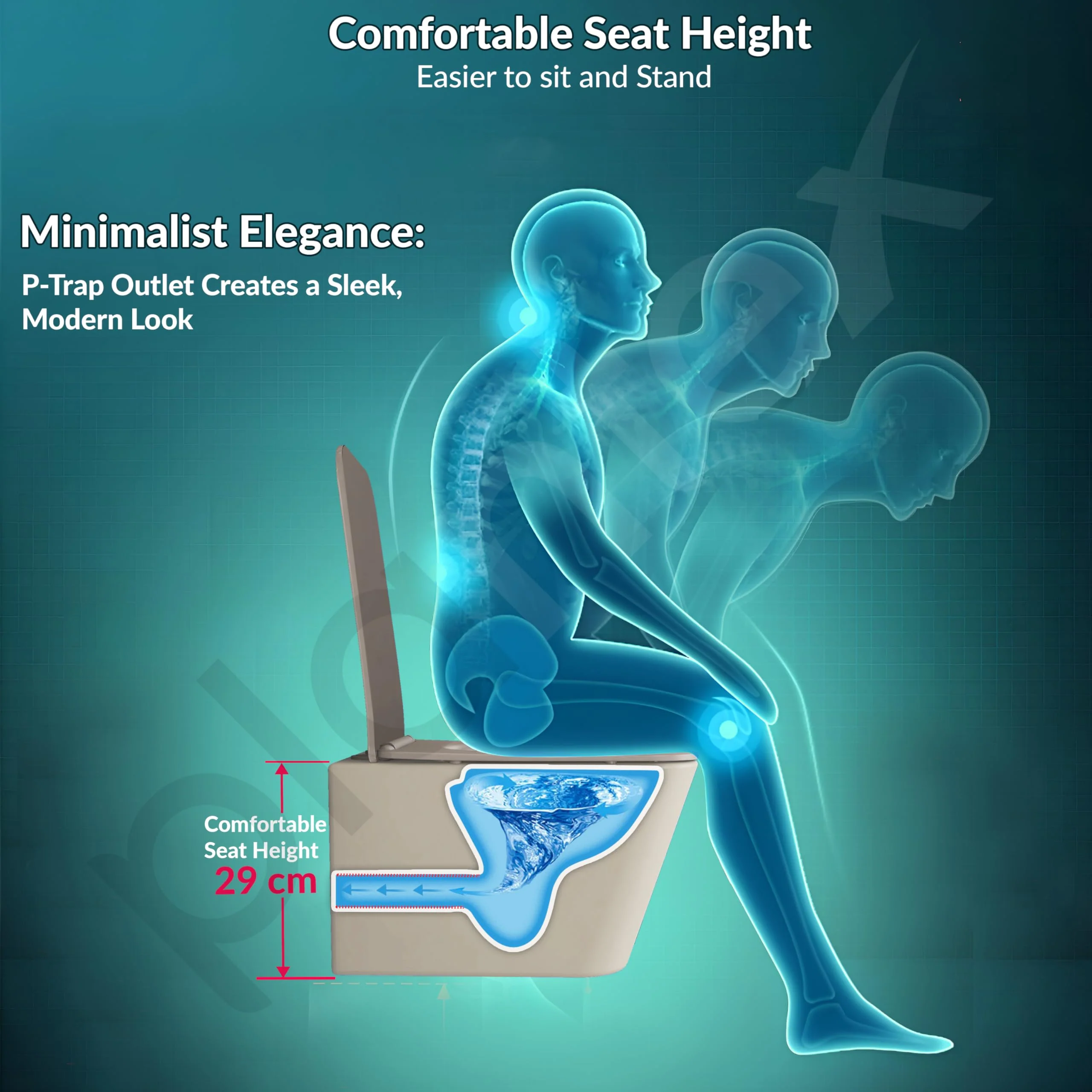 Plantex Imported Italica Ceramic Wall Hung Commode Toilet/Rimless Western Toilet/Washdown Commode with Soft Closing Toilet Seat - P Trap (Square - Matt Khaki) - Image 4