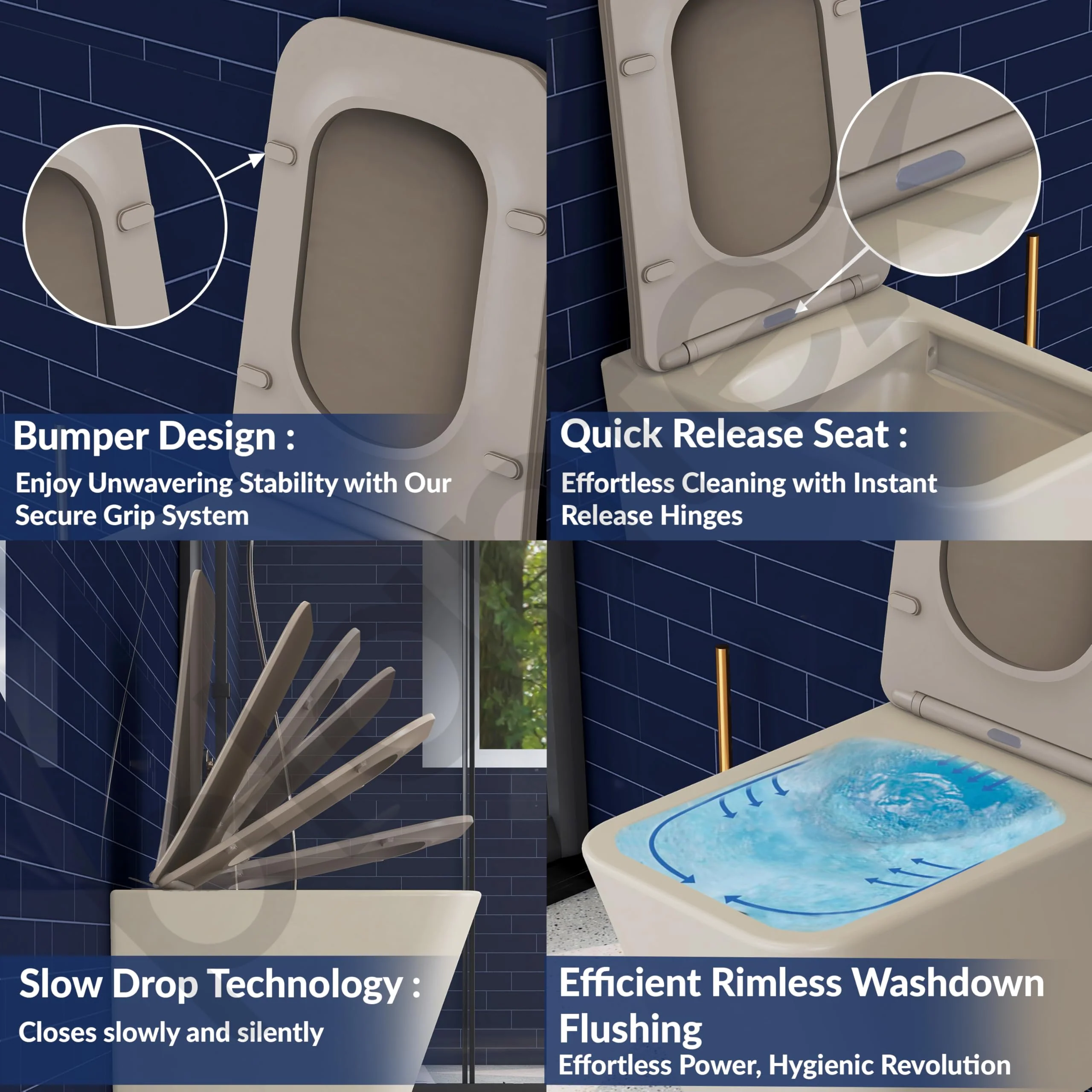 Plantex Imported Italica Ceramic Wall Hung Commode Toilet/Rimless Western Toilet/Washdown Commode with Soft Closing Toilet Seat - P Trap (Square - Matt Khaki) - Image 5