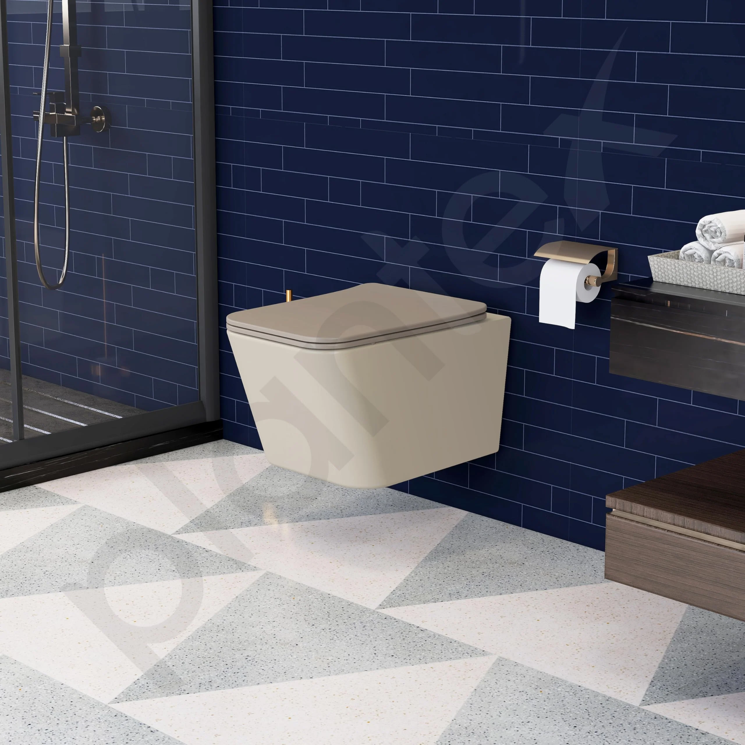 Plantex Imported Italica Ceramic Wall Hung Commode Toilet/Rimless Western Toilet/Washdown Commode with Soft Closing Toilet Seat - P Trap (Square - Matt Khaki) - Image 6
