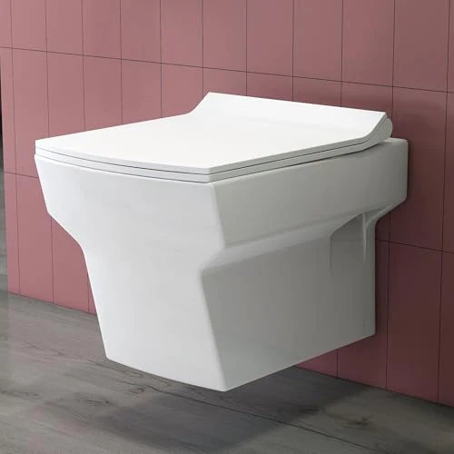 Plantex Imported Platinum Ceramic Western Toilet With Siphonic Vacuum Jet Flush/Water Closet/One Piece Commode With Soft Close Toilet Seat - S Trap Outlet (White and Blue)