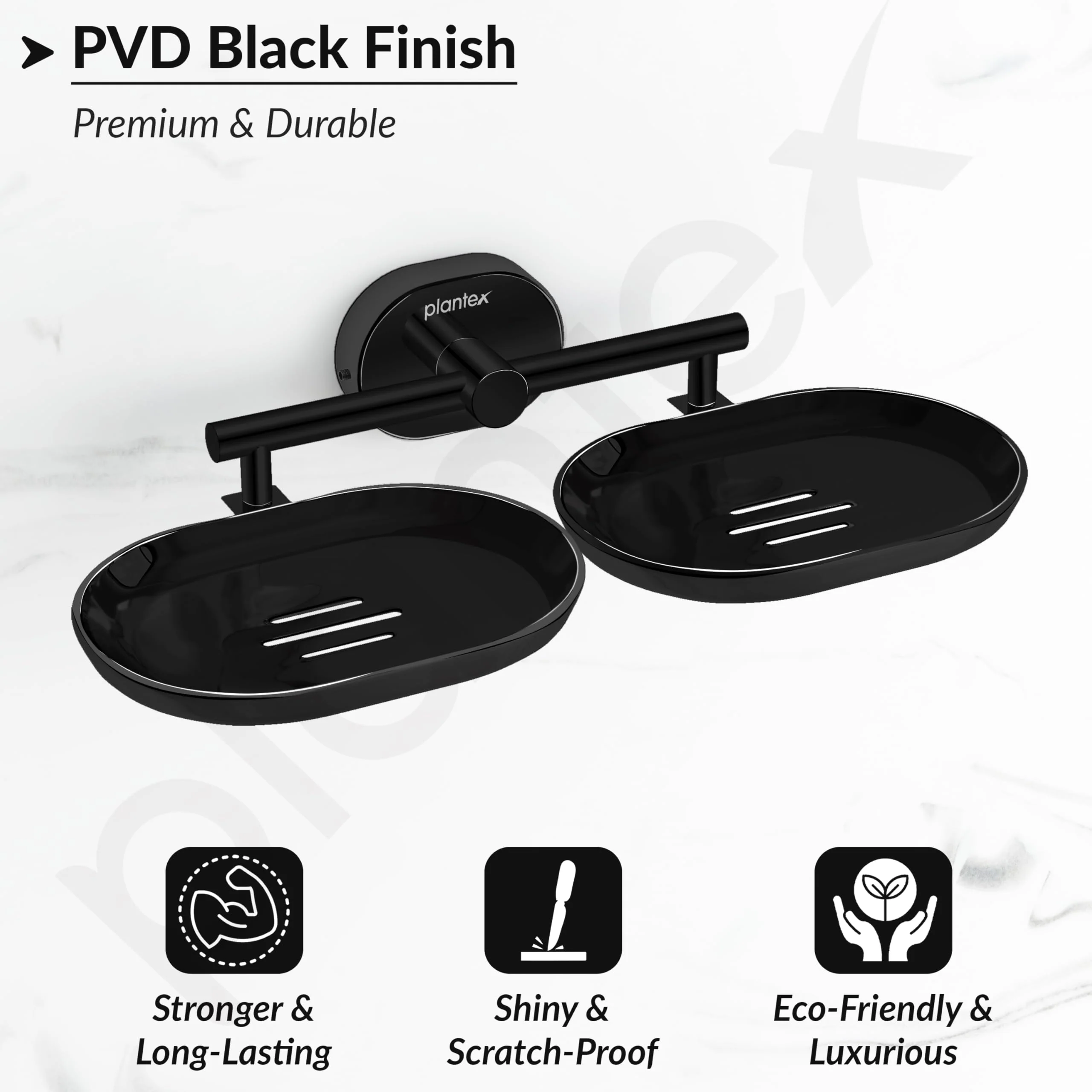 Plantex J4 Stainless Steel Double Soap Dish for Bathroom/Soap Holder for Bathroom/Wall Mounted Soap Holder/Bathroom Accessories (PVD Black Finish) Onix - Image 6