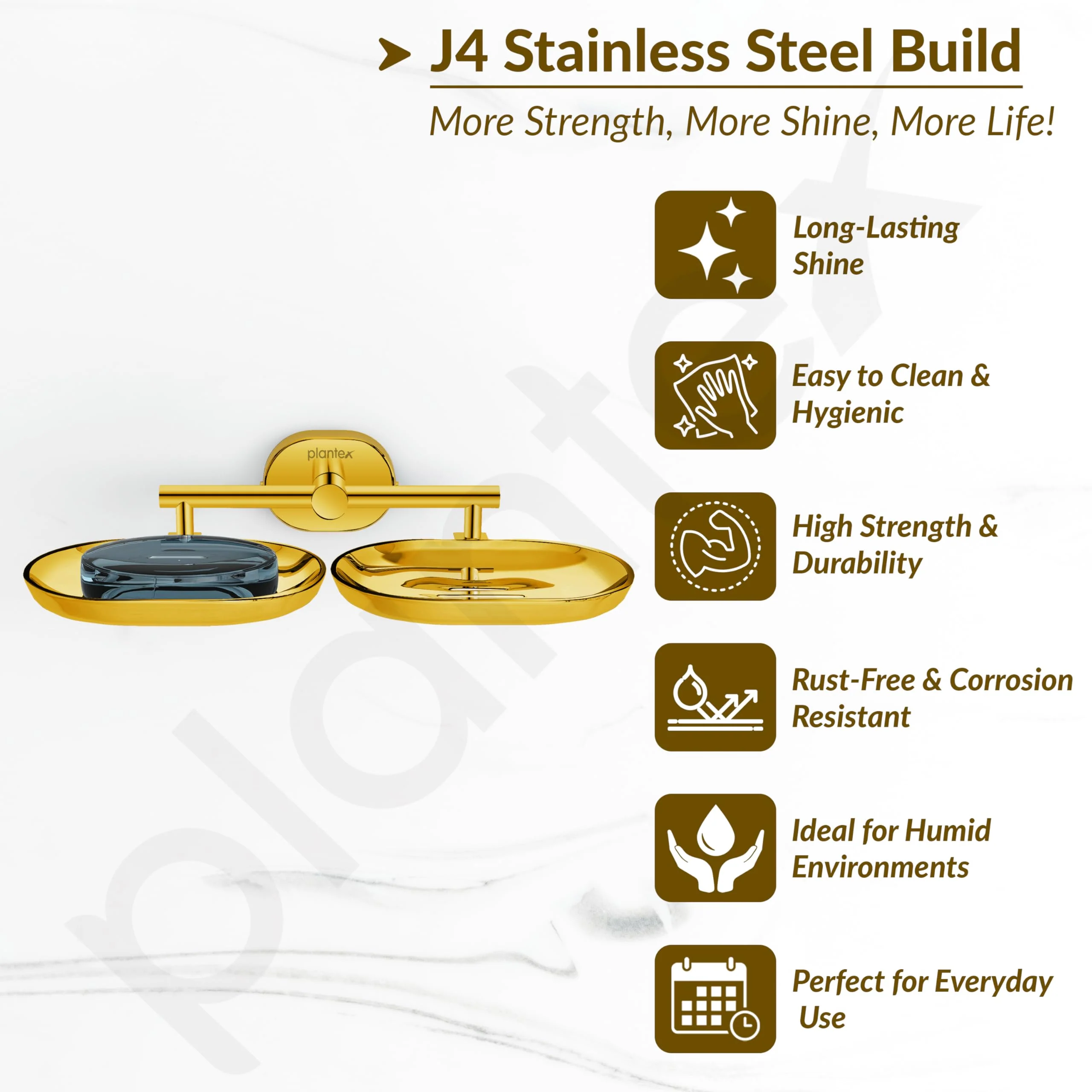 Plantex J4 Stainless Steel Double Soap Dish for Bathroom/Soap Holder for Bathroom/Wall Mounted Soap Holder/Bathroom Accessories (PVD Gold Finish) Onix - Image 2