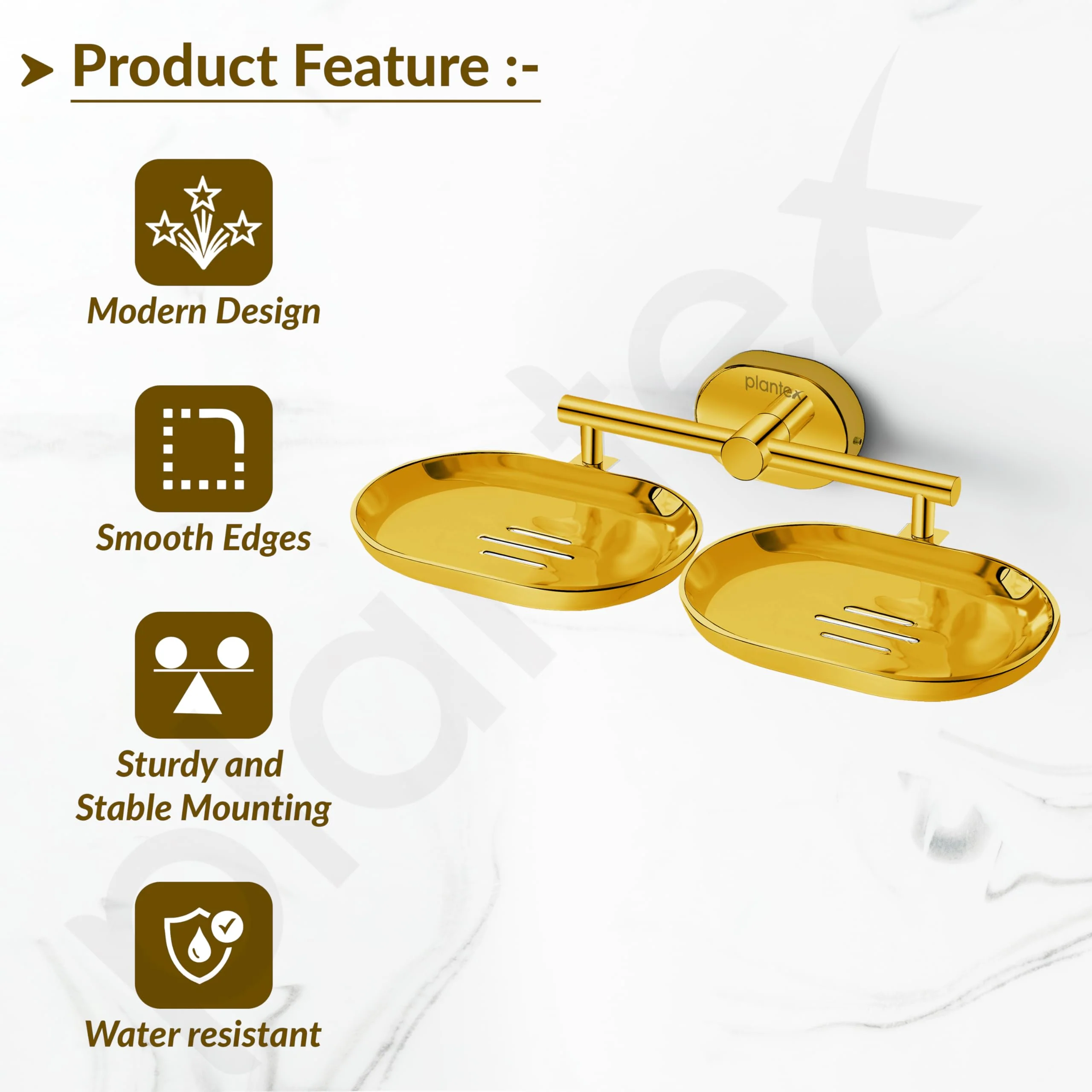 Plantex J4 Stainless Steel Double Soap Dish for Bathroom/Soap Holder for Bathroom/Wall Mounted Soap Holder/Bathroom Accessories (PVD Gold Finish) Onix - Image 4