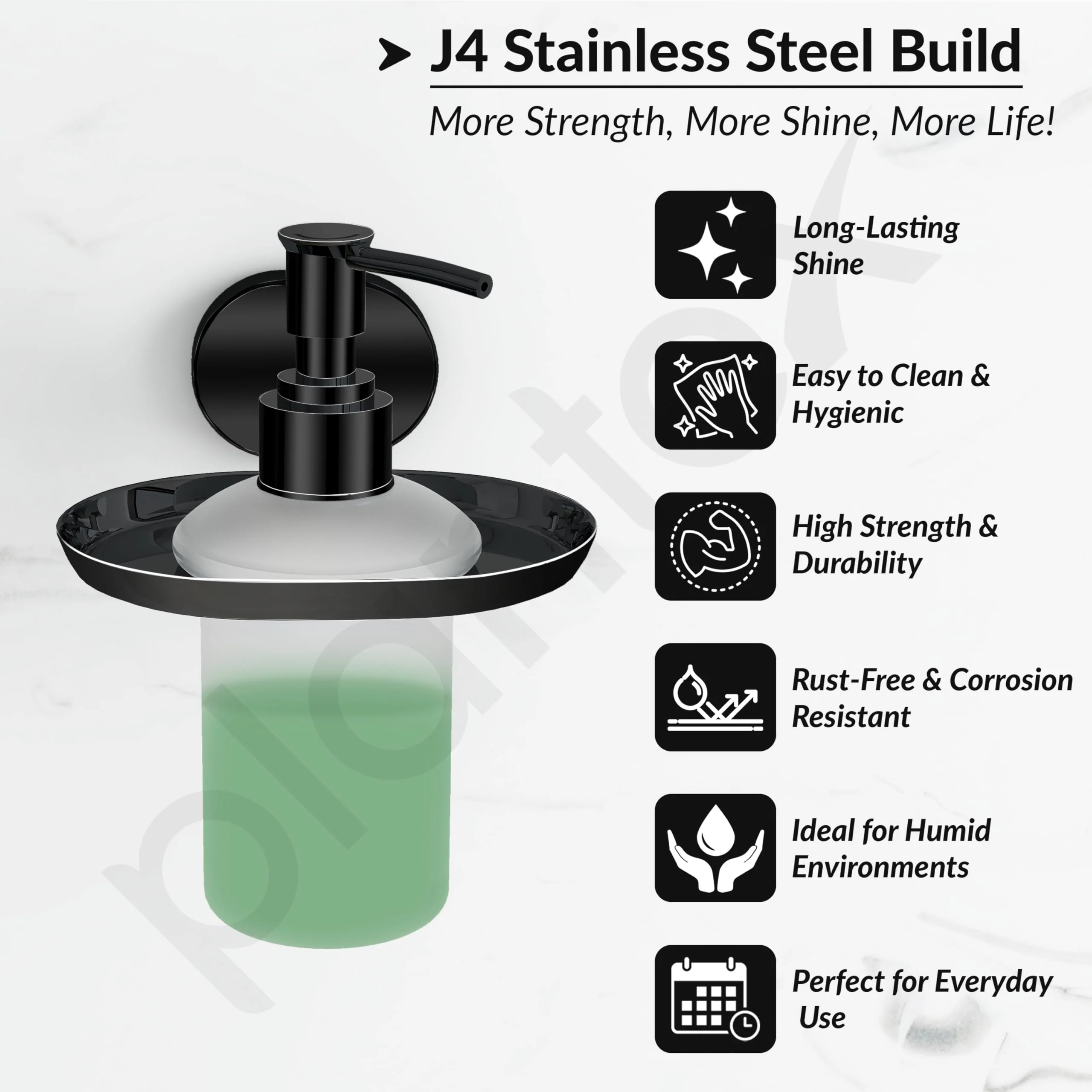 Plantex J4 Stainless Steel Liquid Soap Dispenser/Shampoo Dispenser for Wash Basin/Hand Wash Dispenser Wall Mounted/Bathroom Accessories (PVD Black Finish) Onix - Image 2