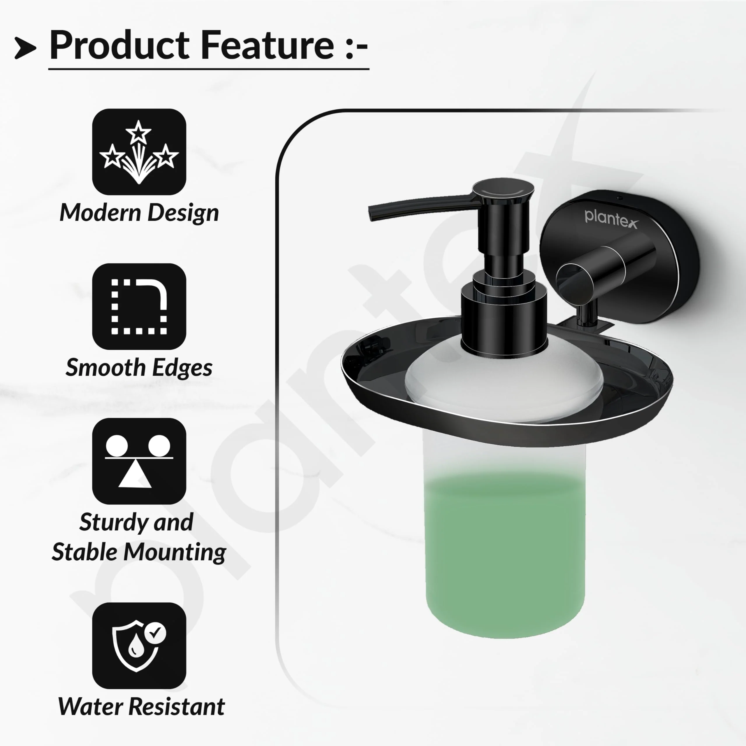 Plantex J4 Stainless Steel Liquid Soap Dispenser/Shampoo Dispenser for Wash Basin/Hand Wash Dispenser Wall Mounted/Bathroom Accessories (PVD Black Finish) Onix - Image 4