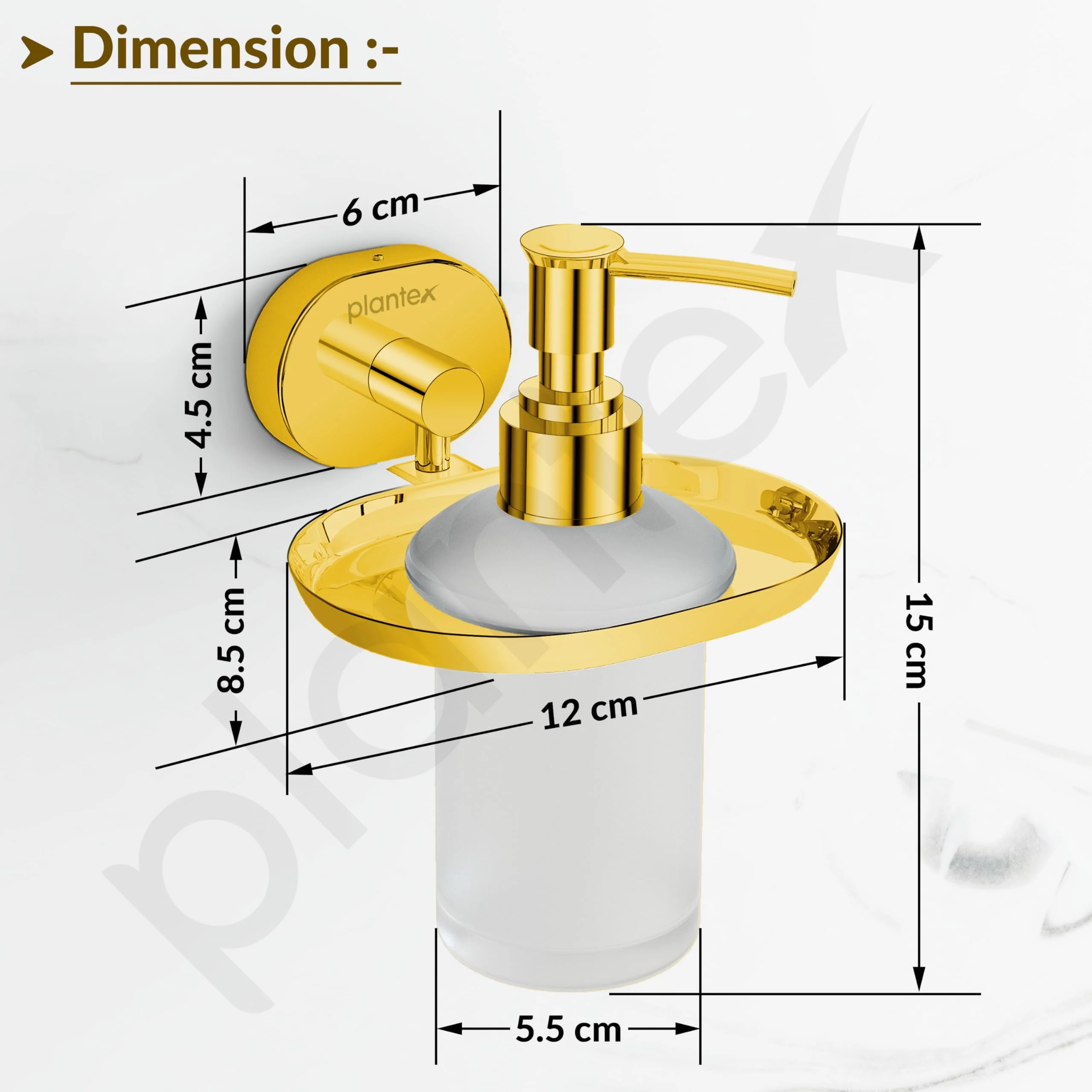 Plantex J4 Stainless Steel Liquid Soap Dispenser/Shampoo Dispenser for Wash Basin/Hand Wash Dispenser Wall Mounted/Bathroom Accessories (PVD Gold Finish) Onix - Image 3