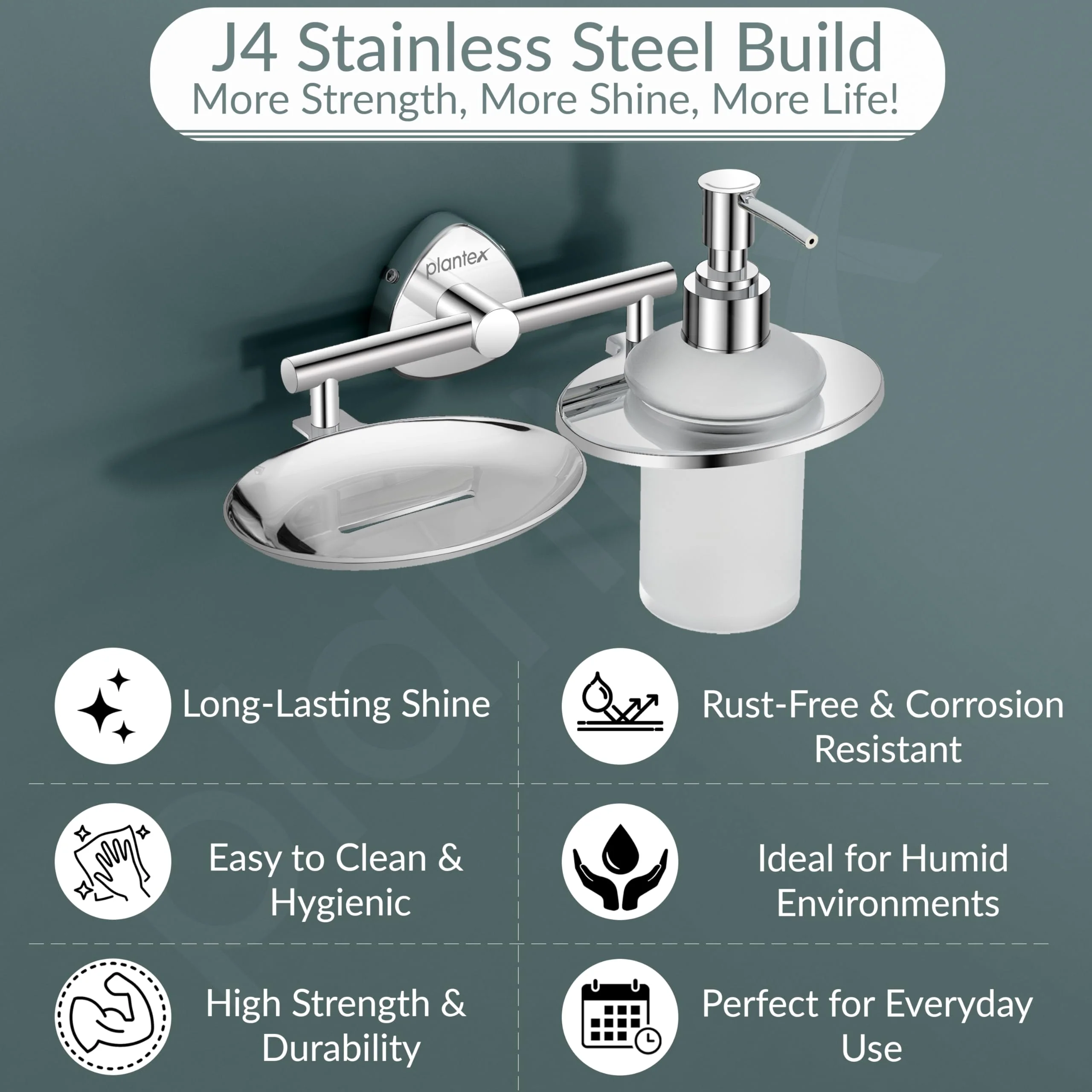 Plantex J4 Stainless Steel Soap Dish with Liquid Dispenser/Soap Stand for Bathroom Wall Mount/Shampoo Dispenser/Bathroom Accessories (Chrome Finish) Angel - Image 2