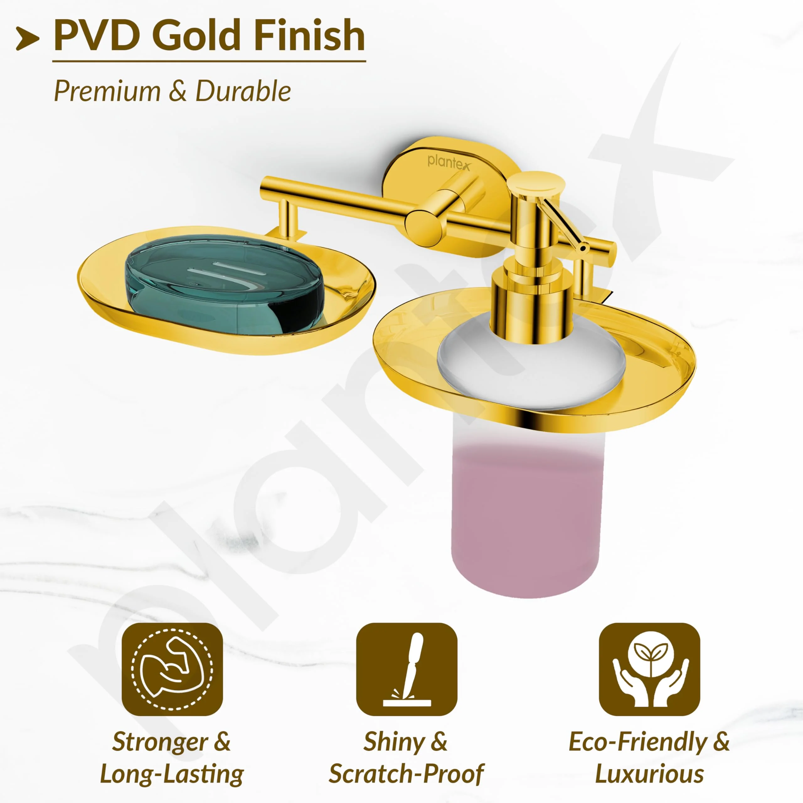 Plantex J4 Stainless Steel Soap Dish with Liquid Dispenser/Soap Stand for Bathroom Wall Mount/Shampoo Dispenser/Bathroom Accessories (PVD Gold Finish) Onix - Image 6