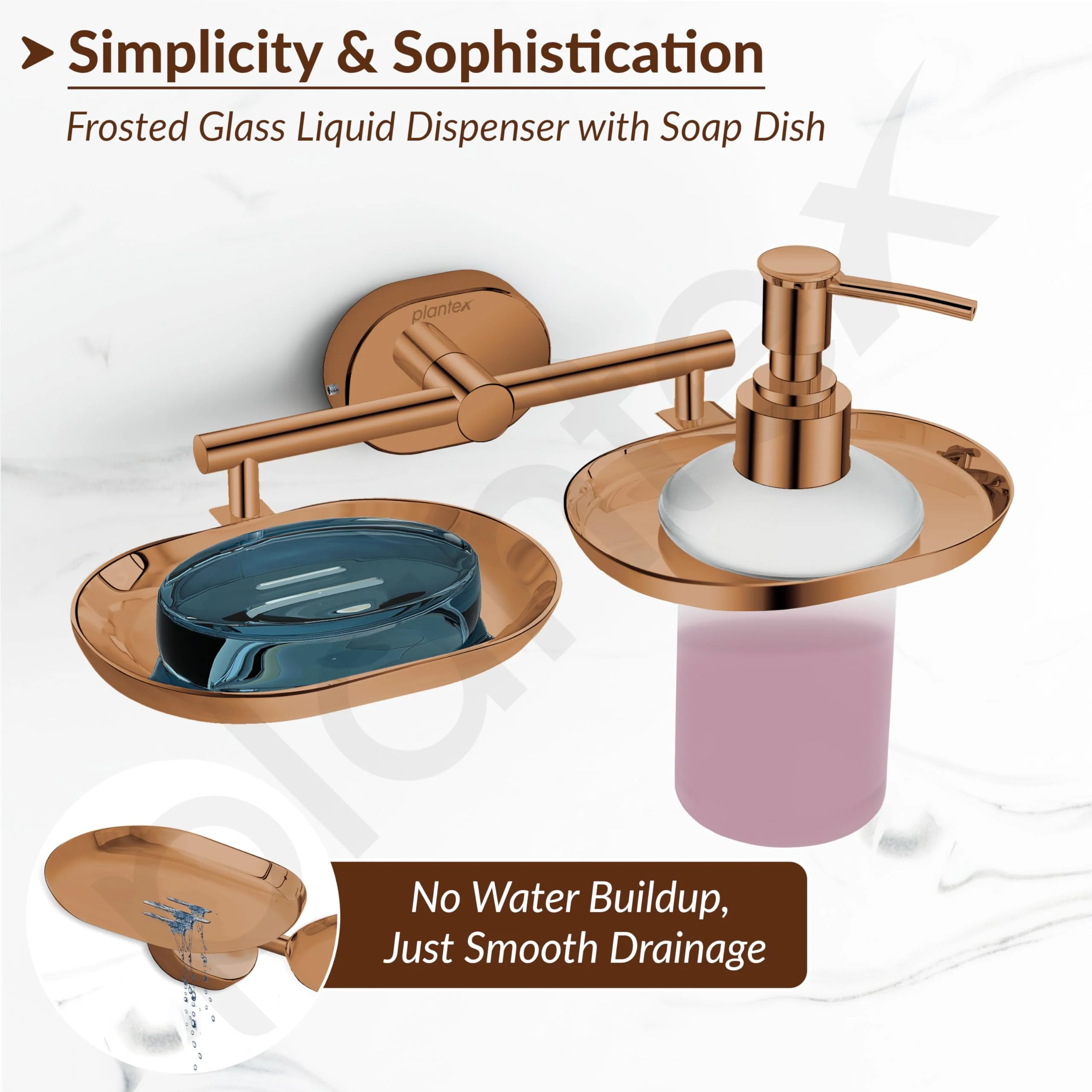 Plantex J4 Stainless Steel Soap Dish with Liquid Dispenser/Soap Stand for Bathroom Wall Mount/Shampoo Dispenser/Bathroom Accessories (PVD Rose Gold Finish) Onix - Image 5