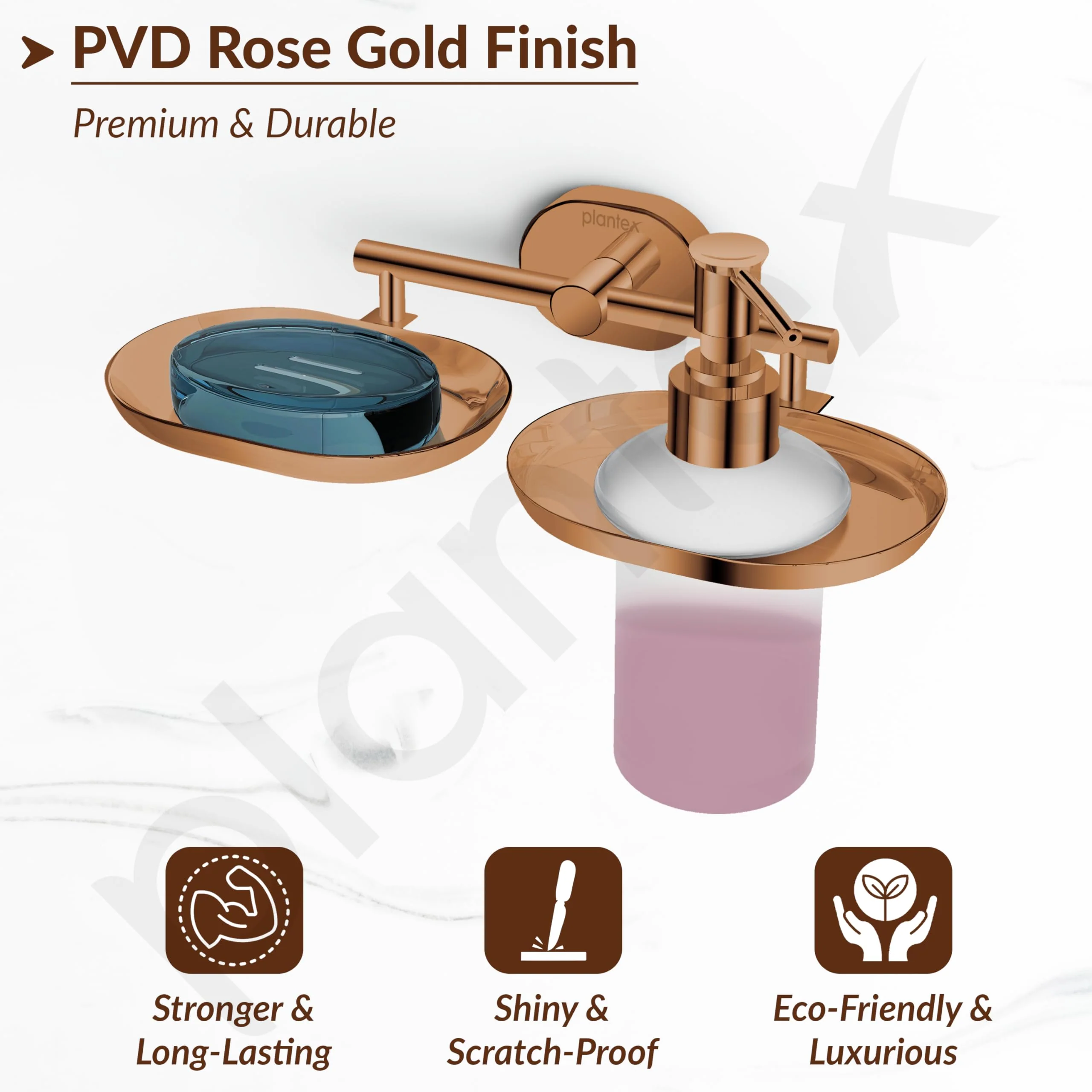 Plantex J4 Stainless Steel Soap Dish with Liquid Dispenser/Soap Stand for Bathroom Wall Mount/Shampoo Dispenser/Bathroom Accessories (PVD Rose Gold Finish) Onix - Image 6