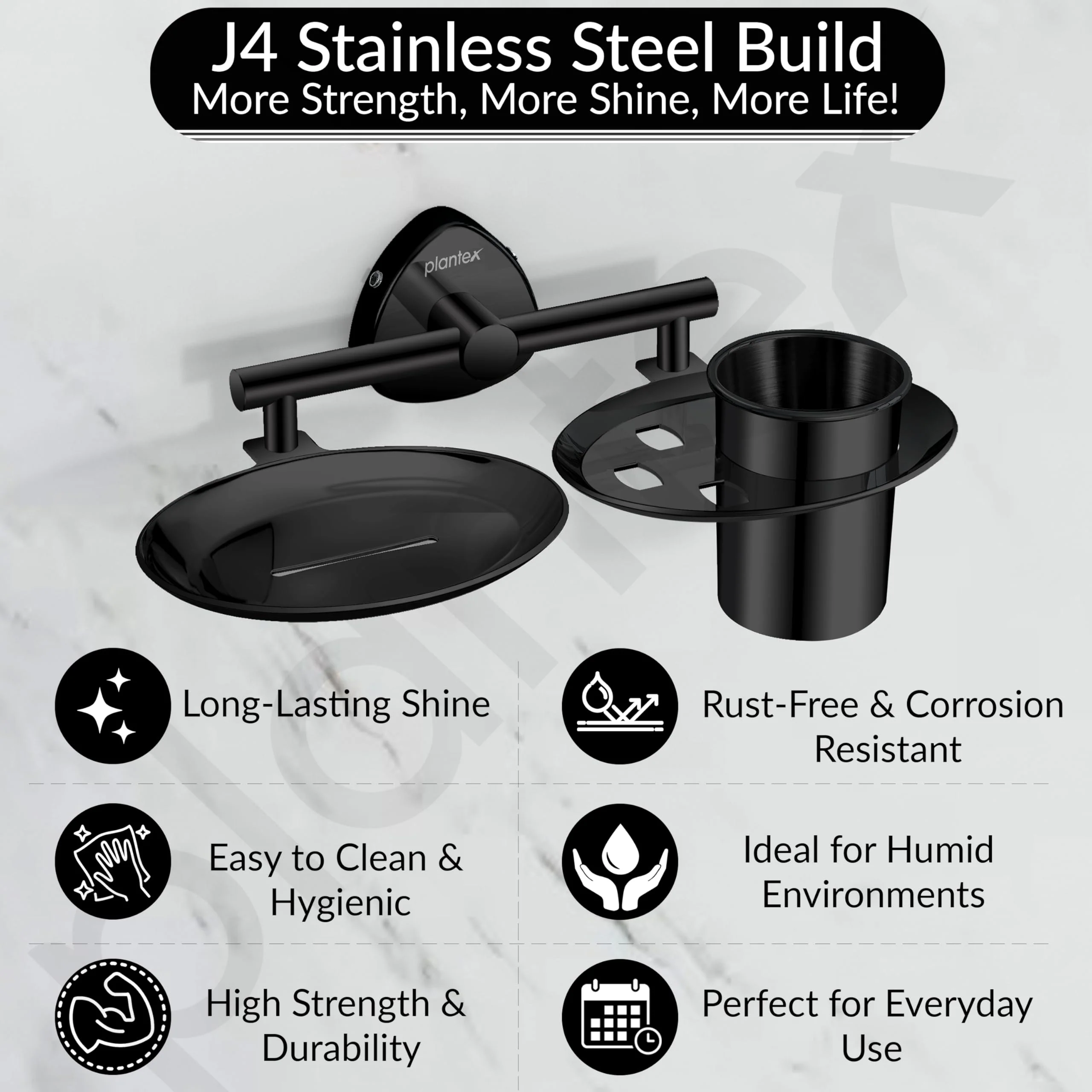 Plantex J4 Stainless Steel Soap Dish with Tumbler Holder/Soap and Brush Holder for Bathrooom/2 in 1 Soap Holder with Toothbrush Holder/Bathroom Accessories (PVD Black Finish) Angel - Image 2