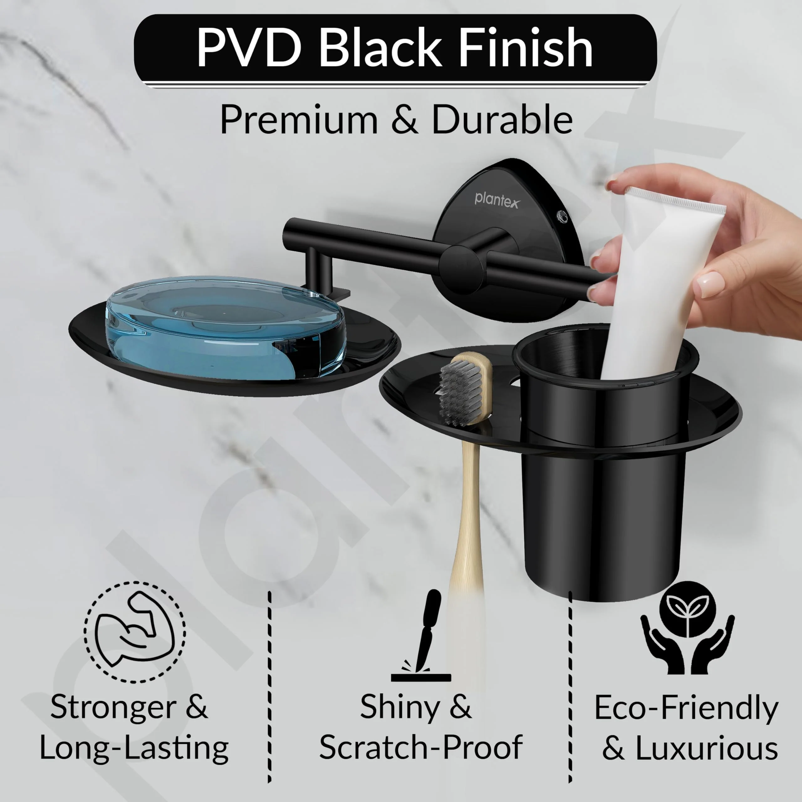 Plantex J4 Stainless Steel Soap Dish with Tumbler Holder/Soap and Brush Holder for Bathrooom/2 in 1 Soap Holder with Toothbrush Holder/Bathroom Accessories (PVD Black Finish) Angel - Image 6