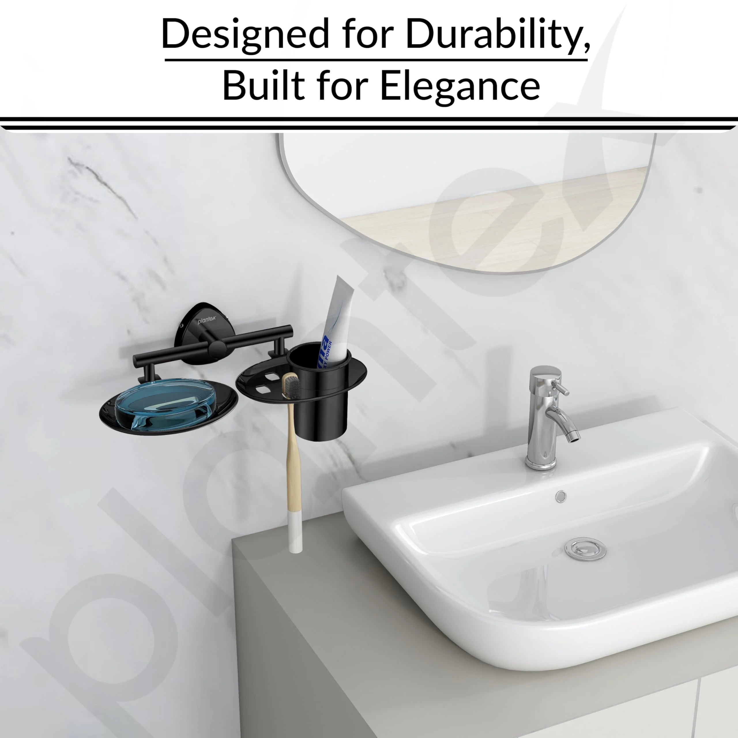 Plantex J4 Stainless Steel Soap Dish with Tumbler Holder/Soap and Brush Holder for Bathrooom/2 in 1 Soap Holder with Toothbrush Holder/Bathroom Accessories (PVD Black Finish) Angel - Image 7