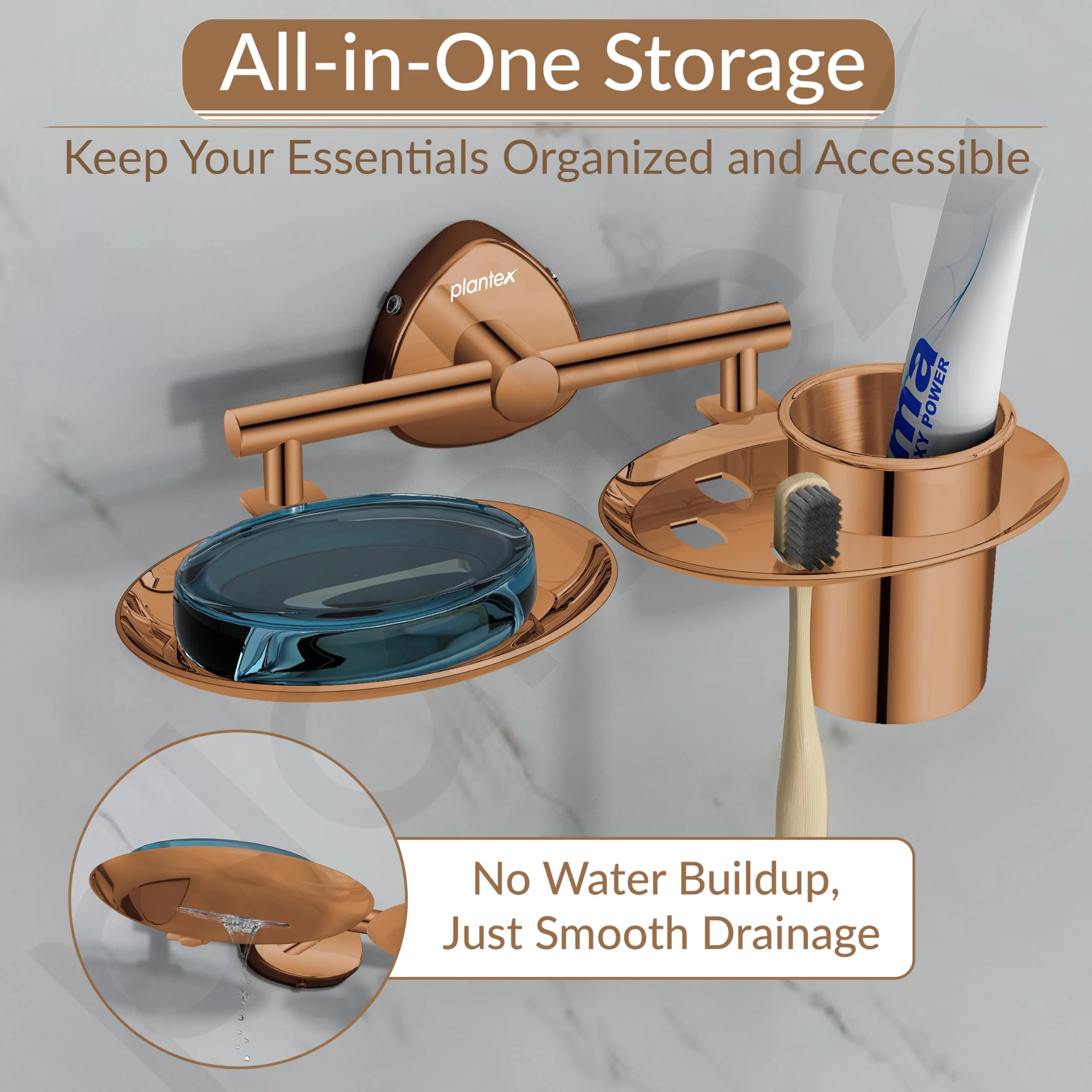 Plantex J4 Stainless Steel Soap Dish with Tumbler Holder/Soap and Brush Holder for Bathrooom/2 in 1 Soap Holder with Toothbrush Holder/Bathroom Accessories (PVD Rose Gold Finish) Angel - Image 5