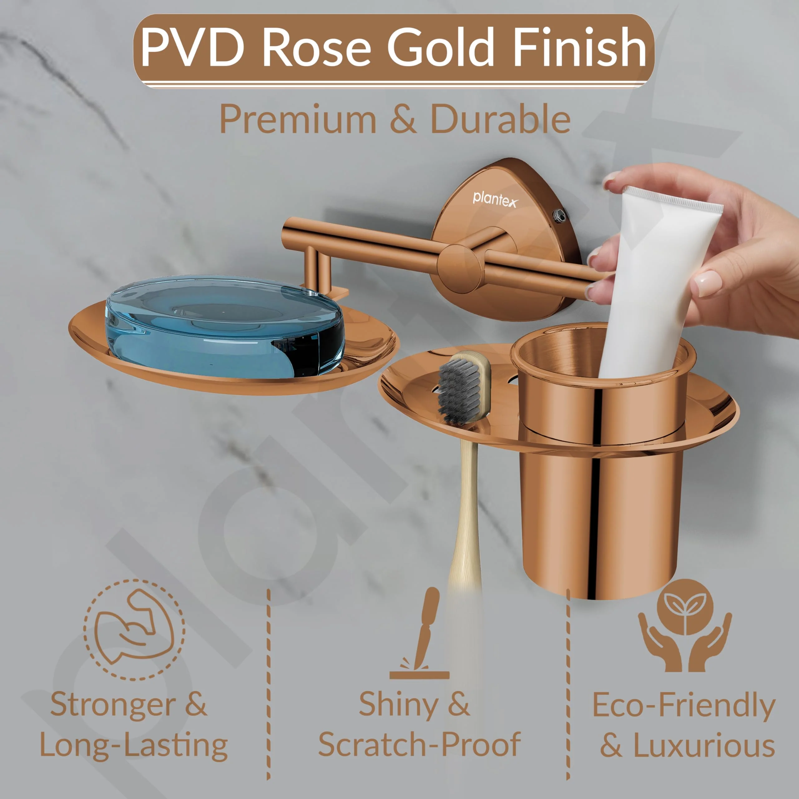 Plantex J4 Stainless Steel Soap Dish with Tumbler Holder/Soap and Brush Holder for Bathrooom/2 in 1 Soap Holder with Toothbrush Holder/Bathroom Accessories (PVD Rose Gold Finish) Angel - Image 6