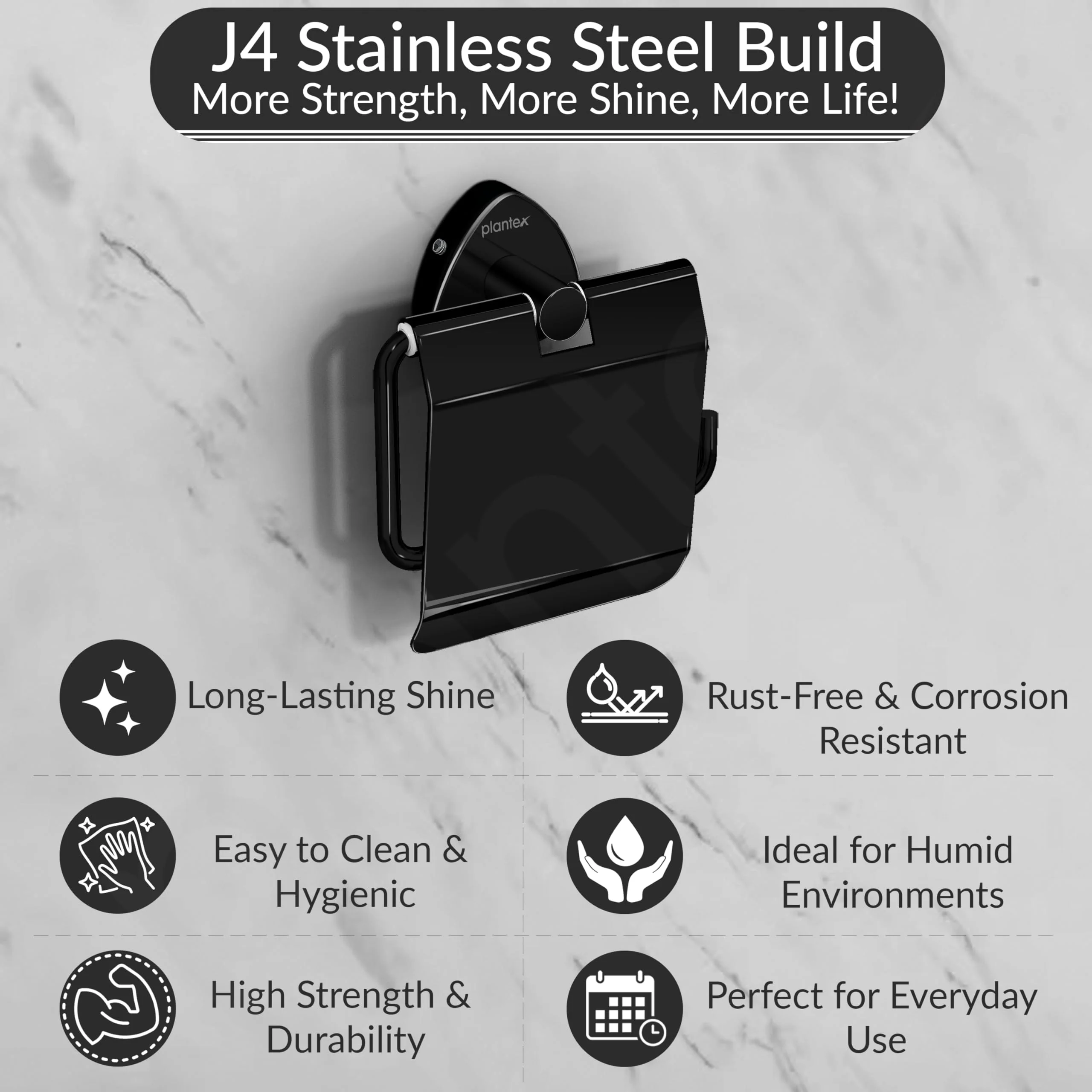 Plantex J4 Stainless Steel Toilet Paper Holder for Bathroom/Tissue Holder for Washroom/Toilet roll Holder for Wall Mounted/Bathroom Accessories (PVD Black Finish) Angel - Image 2