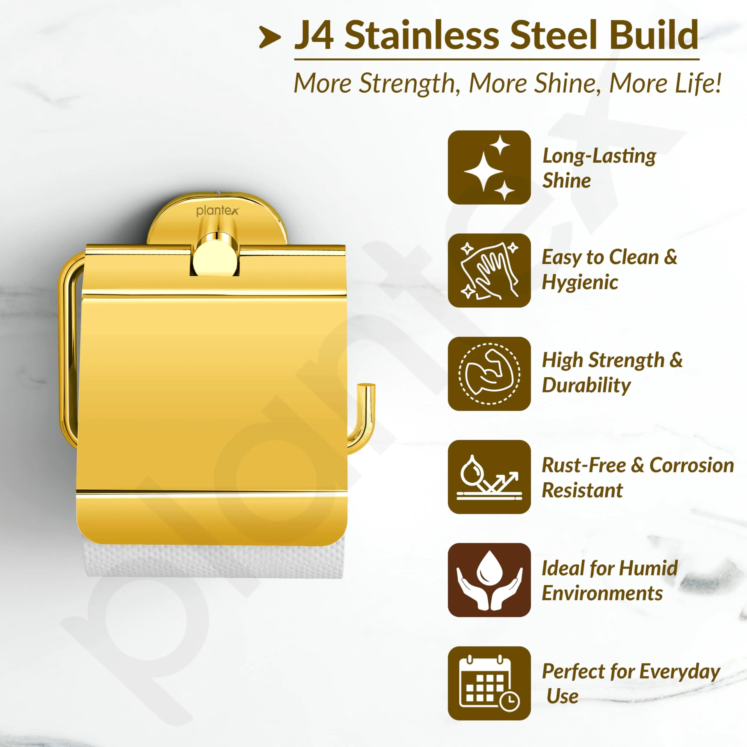 Plantex J4 Stainless Steel Toilet Paper Holder for Bathroom/Tissue Holder for Washroom/Toilet roll Holder for Wall Mounted/Bathroom Accessories (PVD Gold Finish) Onix - Image 2