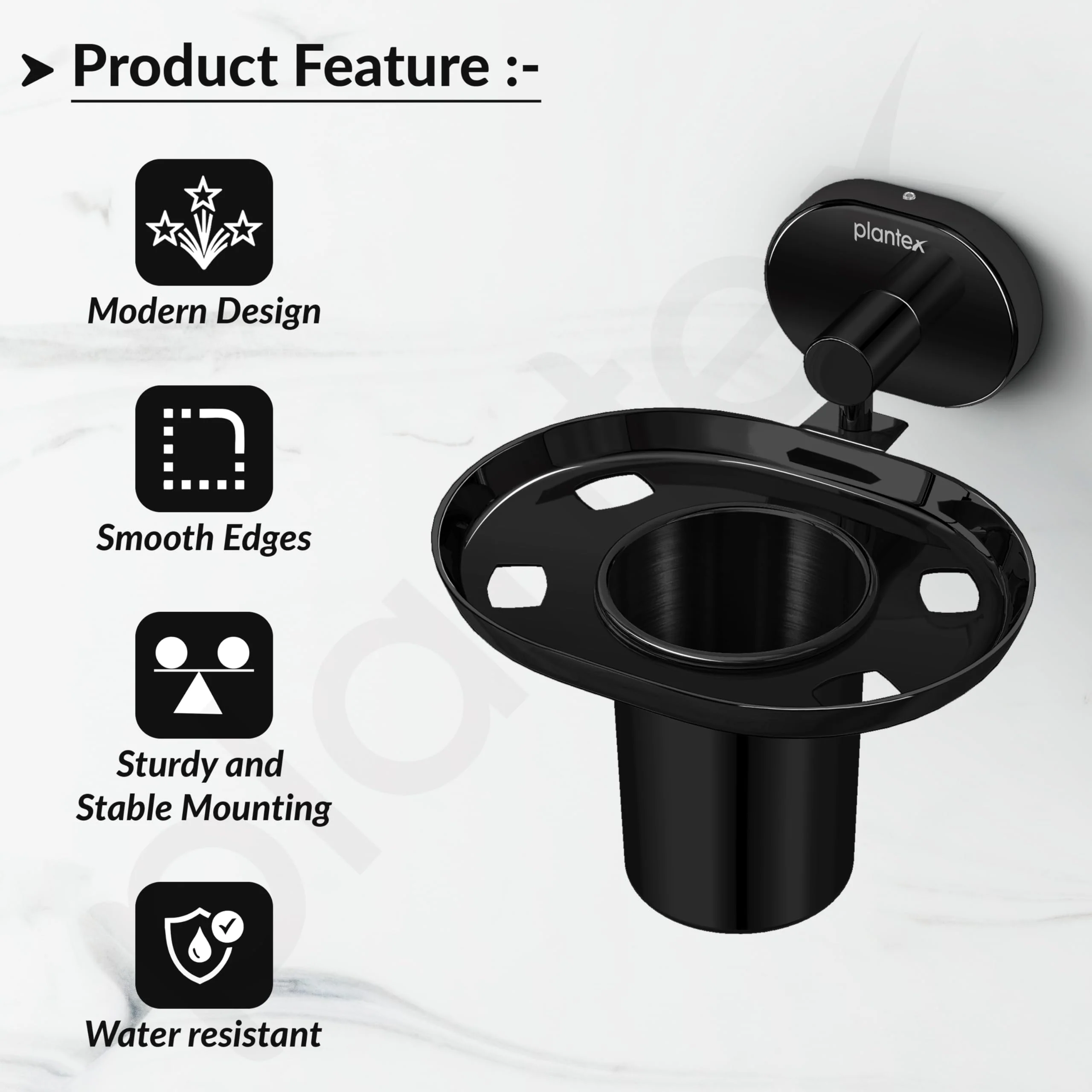 Plantex J4 Stainless Steel Toothbrush Holder for Bathroom/Toothbrush Stand for Bathroom/Tumbler Holder/Bathroom Accessories (PVD Black Finish) Onix - Image 2