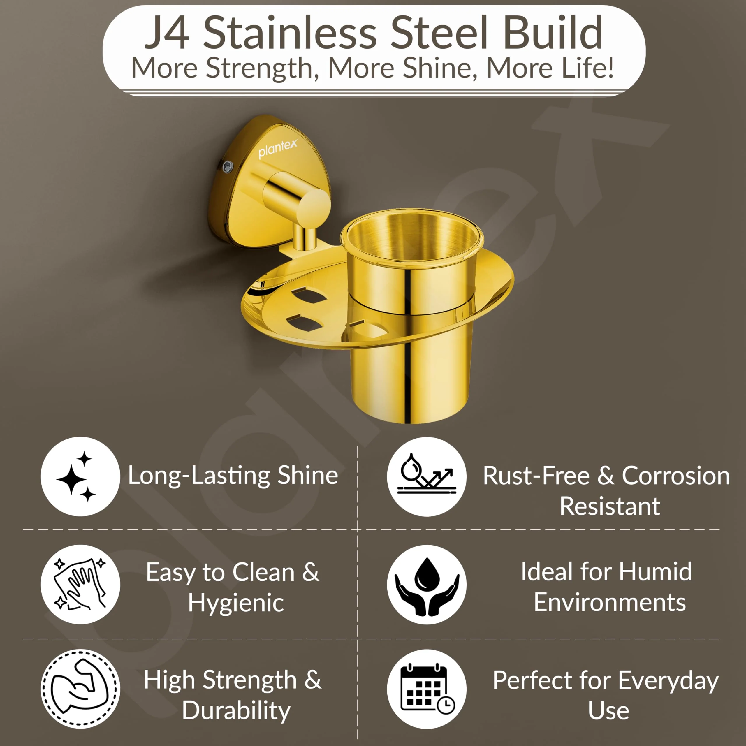 Plantex J4 Stainless Steel Toothbrush Holder for Bathroom/Toothbrush Stand for Bathroom/Tumbler Holder/Bathroom Accessories (PVD Gold Finish) Angel - Image 2