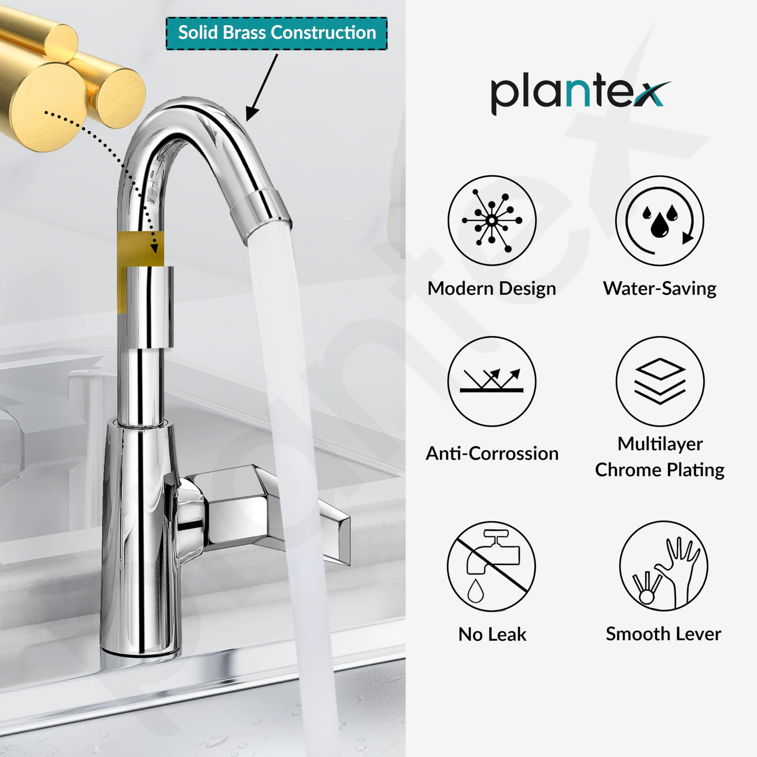 Plantex Kitchen Taps for Home Sink with Swivel Spout/Sink Tap for Kitchen Basin with Teflon Tape/Kitchen Faucets for Sink -Chrome (Celesiya-1246) - Image 7