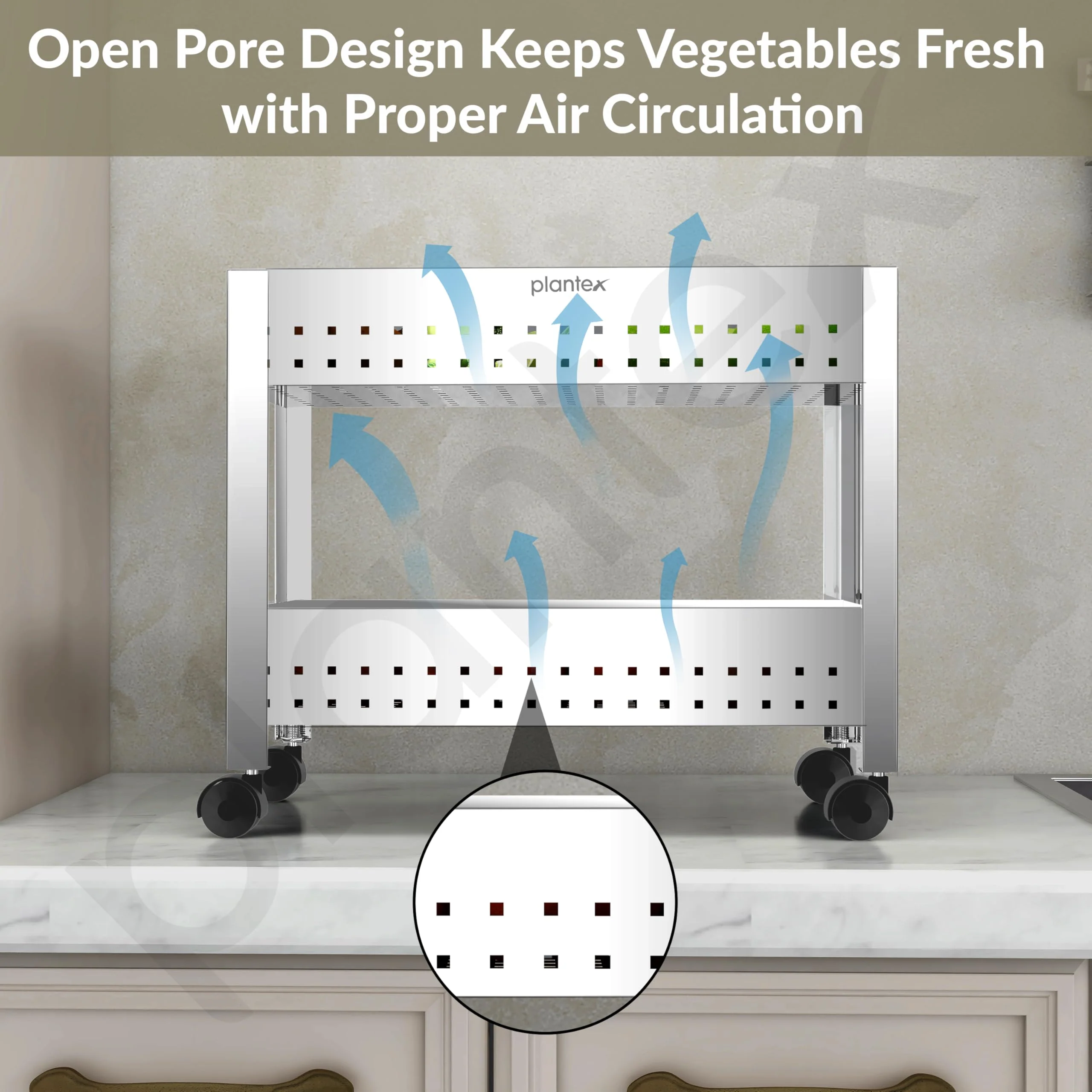 Plantex Kitchen Trolley/Vegetables Basket for Kitchen/Fruit Stand for Kitchen/Stainless Steel Vegetable Stand/Vegetable Rack for Kitchen/Trolley Stand (Silver) - Image 7