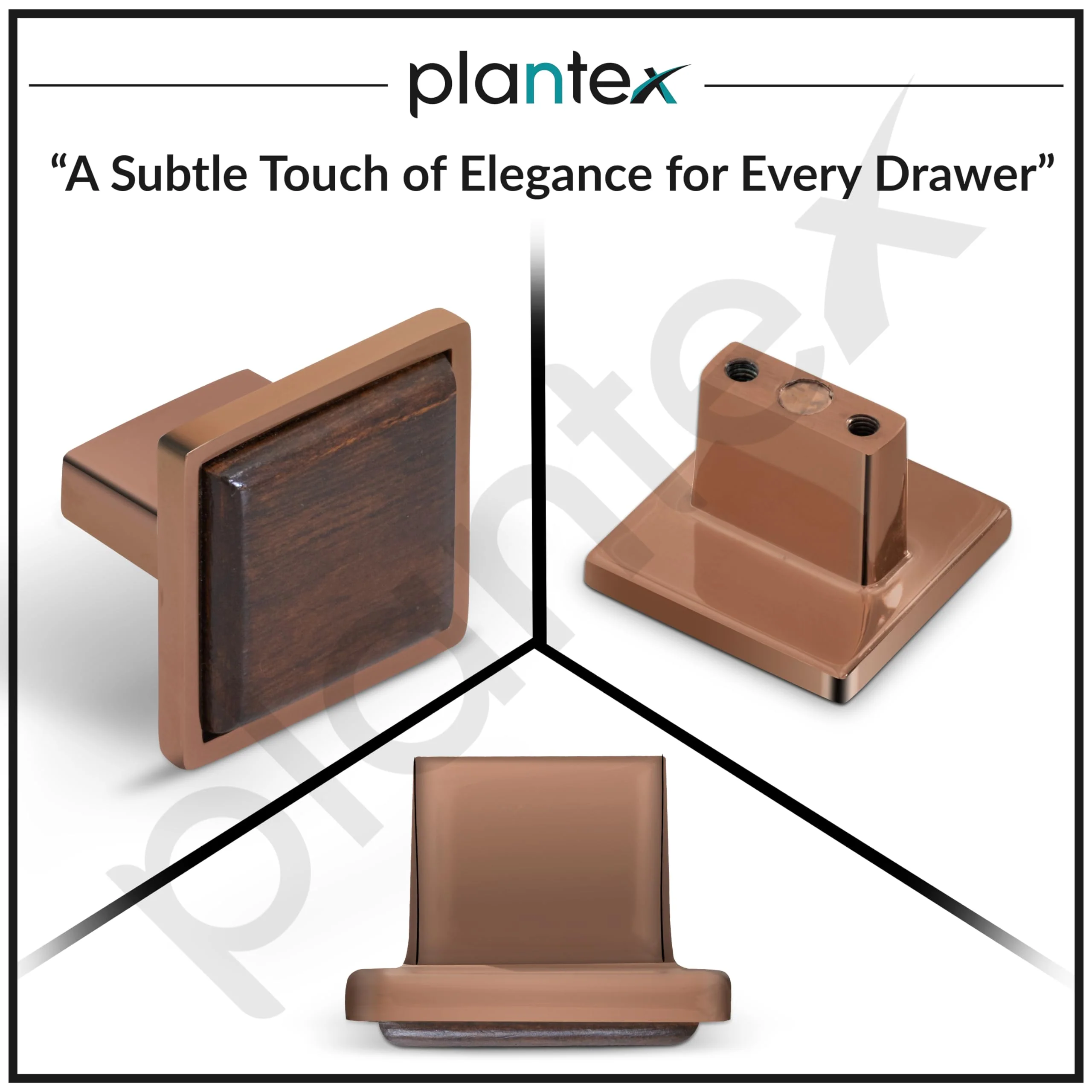 Plantex Knobs for Drawer | Kitchen Cabinet Knobs | Pulls Handles Knobs for Wardrobe, Kitchen & Cabinet | Square Drawer Pulls and Knobs - Pack of 3 (Rose Gold & Wood) - Image 4