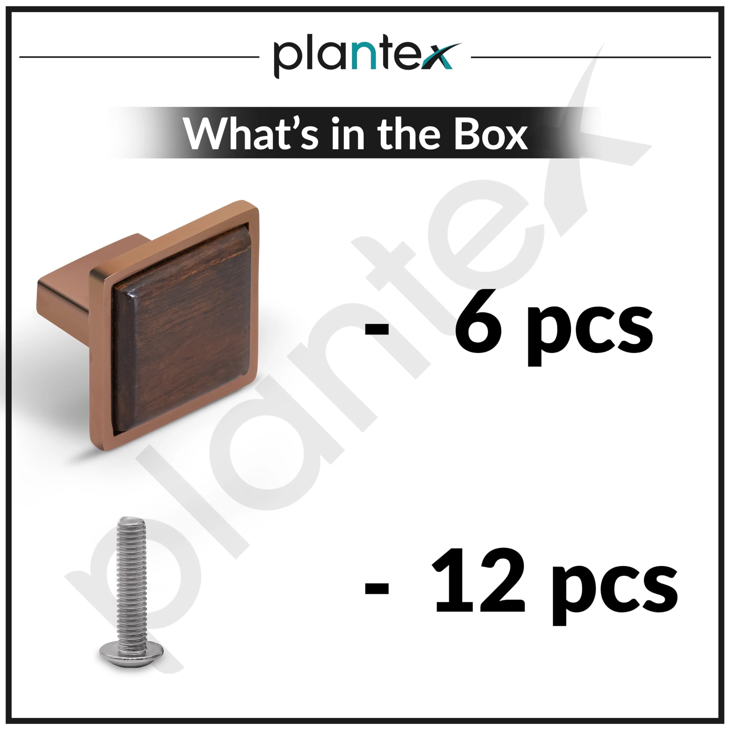 Plantex Knobs for Drawer | Kitchen Cabinet Knobs | Pulls Handles Knobs for Wardrobe & Kitchen | Square Drawer Pulls and Knobs - Pack of 6 (Rose Gold & Wood) - Image 5