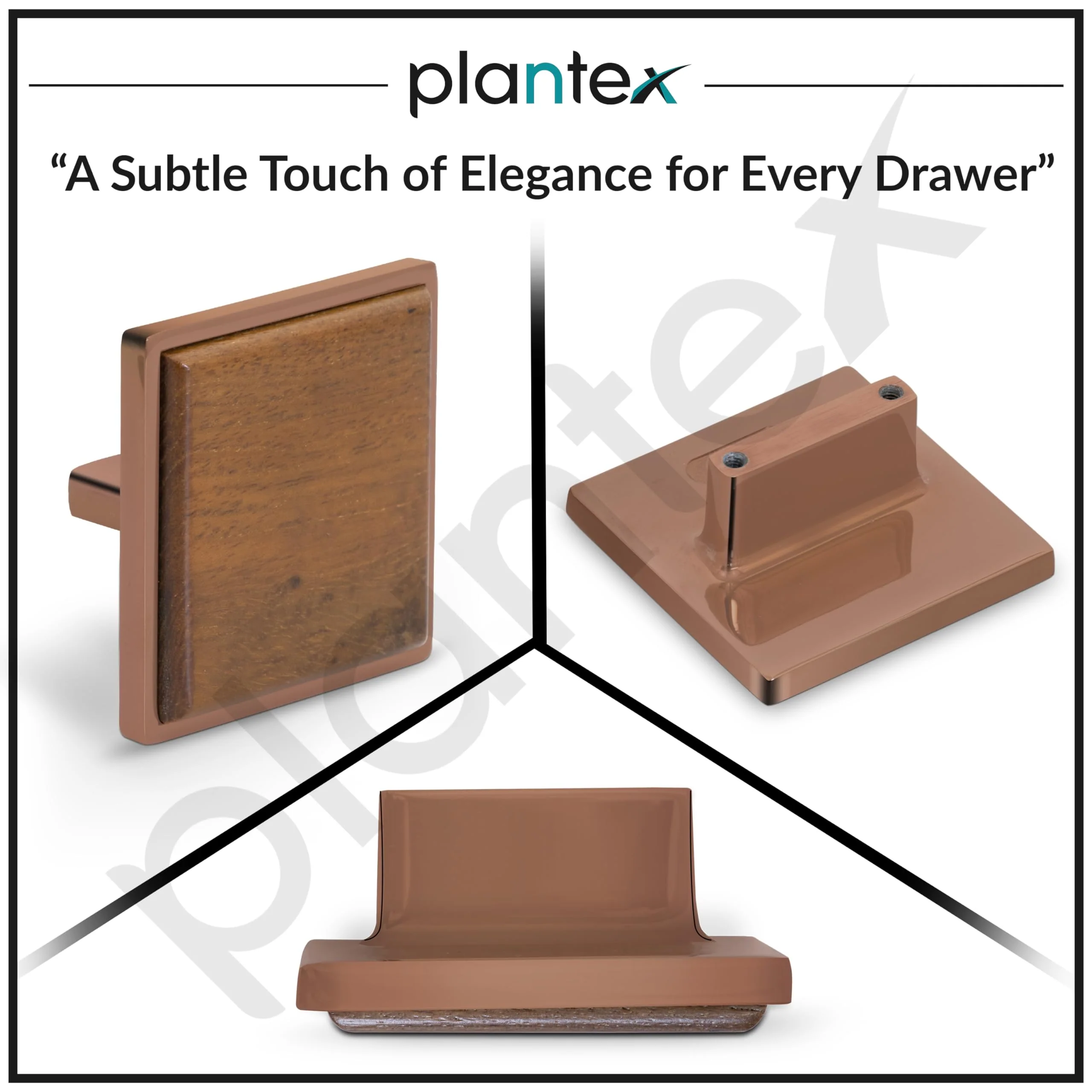 Plantex Knobs for Drawer/Square Drawer Knobs/Knobs for Cabinets/Pull-Push Knobs for Kitchen/Bedroom Drawer - Pack of 1 (Big, Rose Gold & Wood) - Image 5