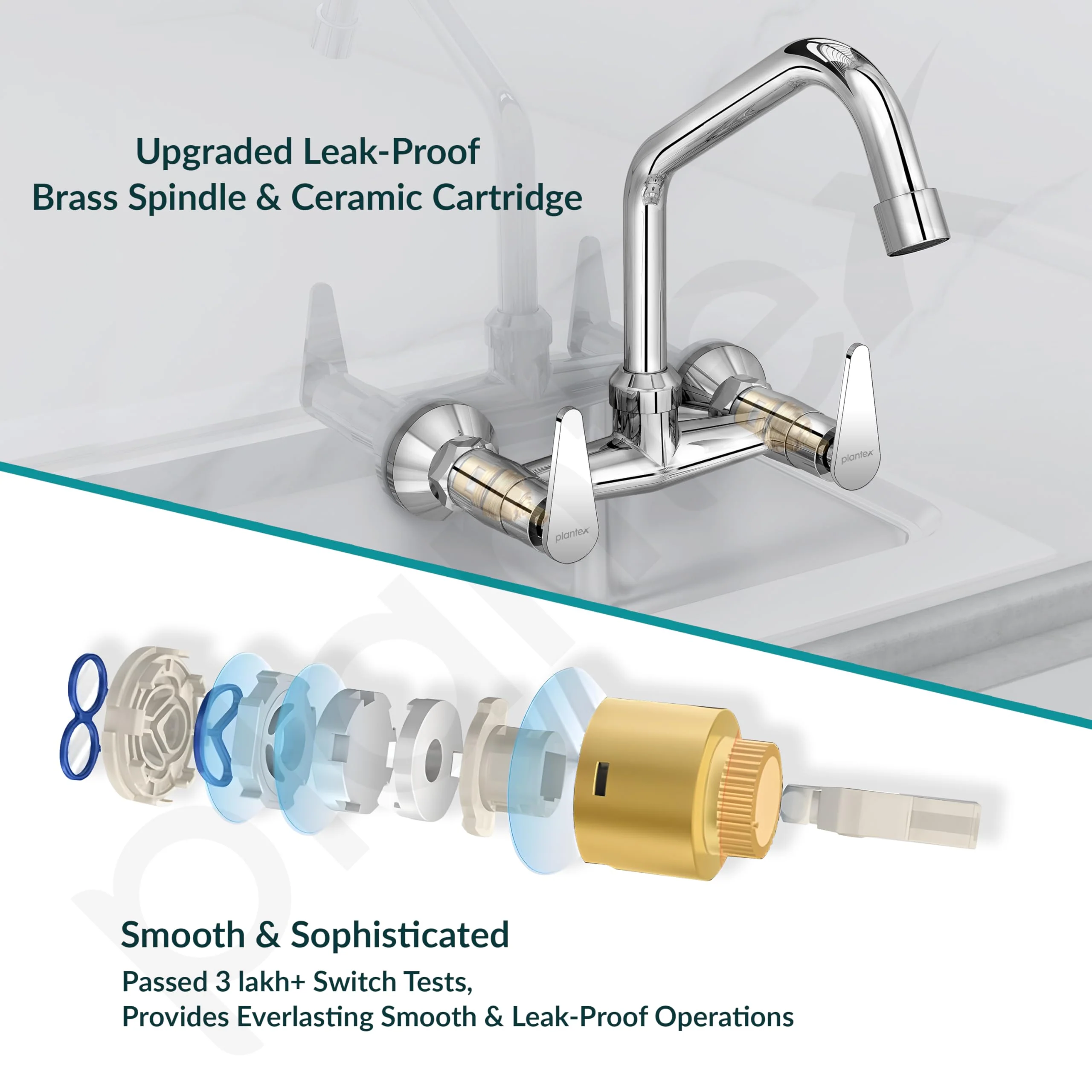 Plantex LEA-714 Pure Brass Sink Mixer Tap Hot and Cold/Kitchen Sink Tap/Mixer Tap for Kitchen Sink with Brass Wall Flange and Teflon Tape- (LEA-714 -Chrome) - Image 6