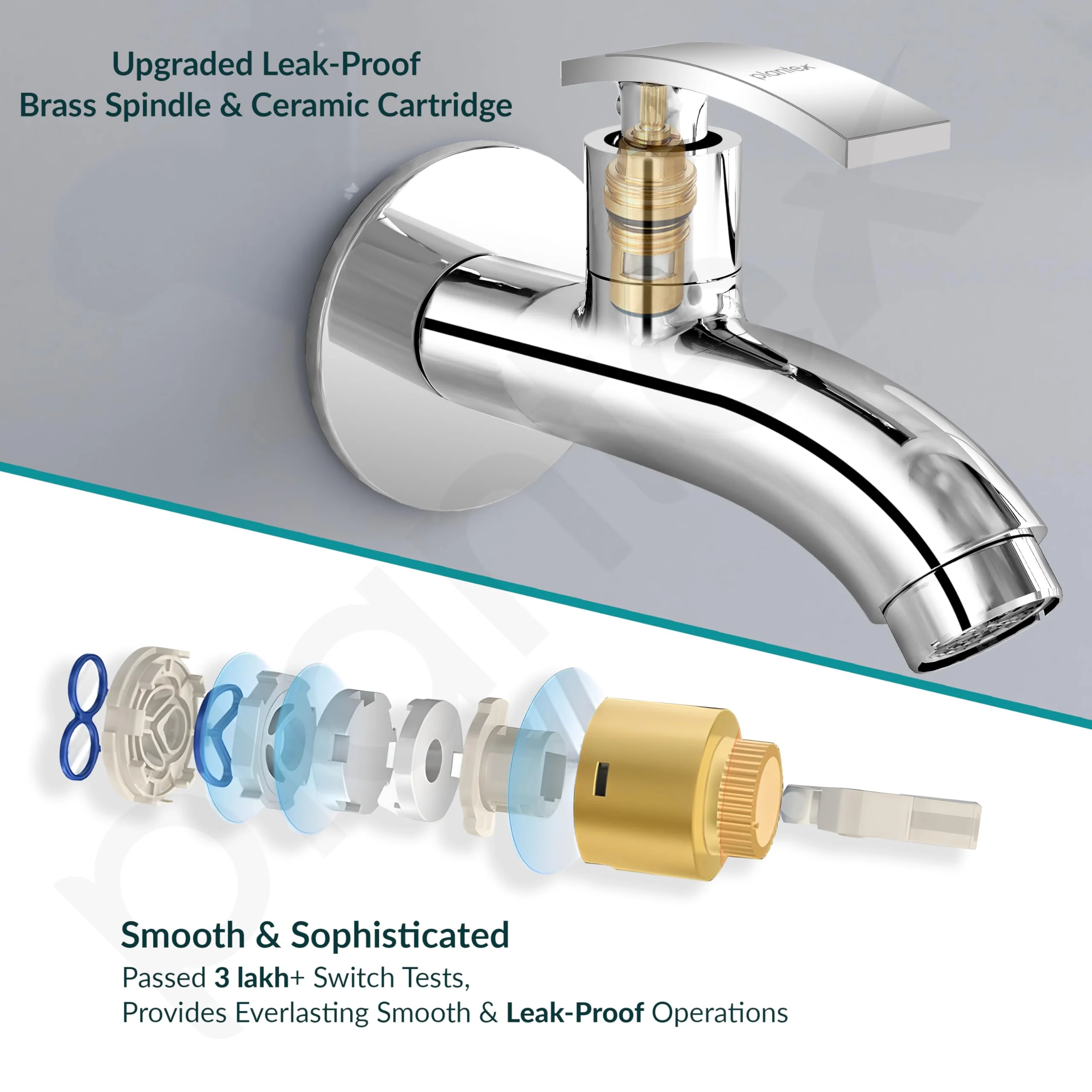 Plantex Long Body Bib Cock Water Tap with Water Saving Nozzle for Kitchen Tap/Bib Tap with Wall Flange and Teflon Tape for Bathroom -(ZUR-1503-Chrome) - Image 5