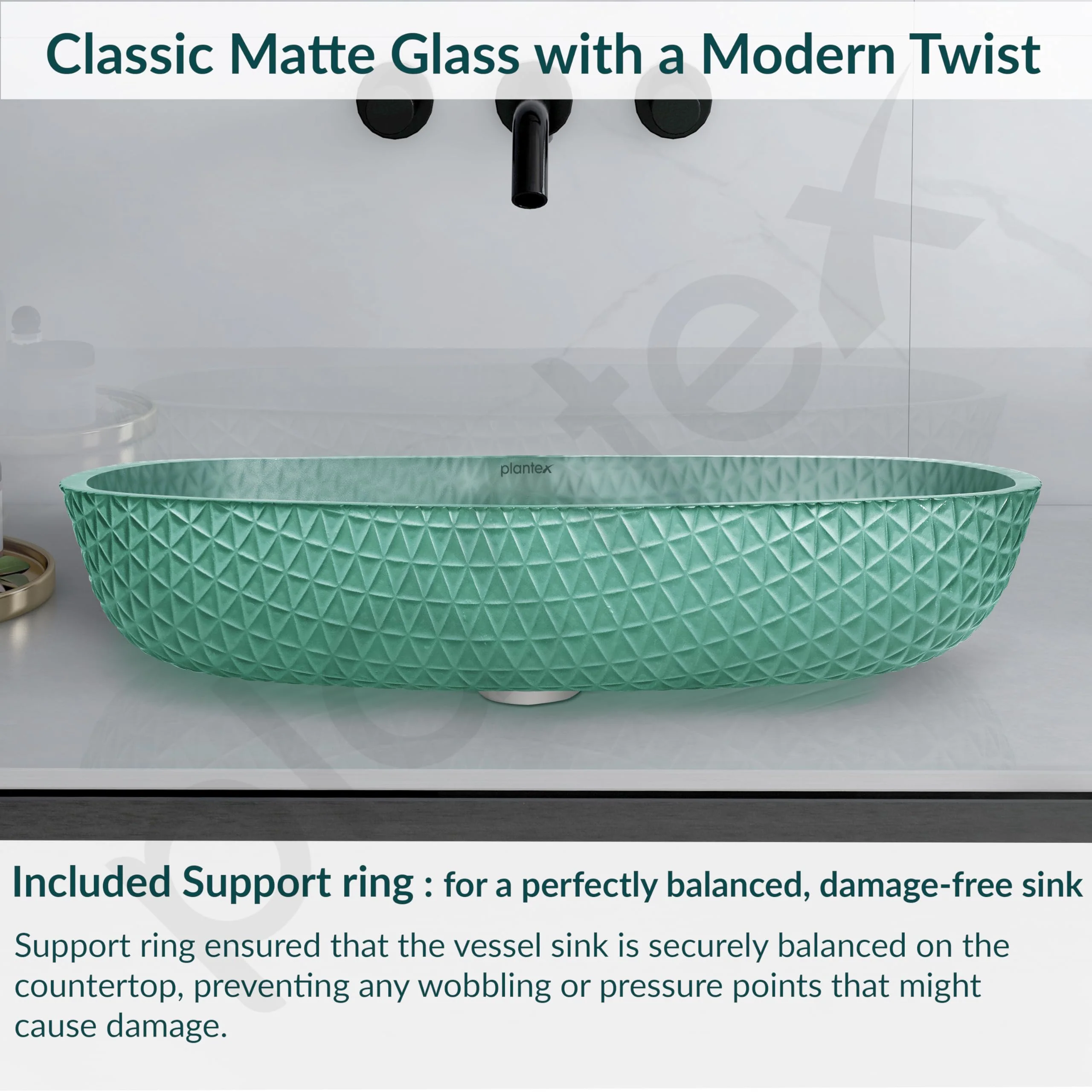Plantex Luxury Glass Basin/Table Top Matt Wash Basin Over Counter/Countertop Basin for Bathroom & Living Room (Green - 21 x 15.5 x 4 Inch) - Image 2