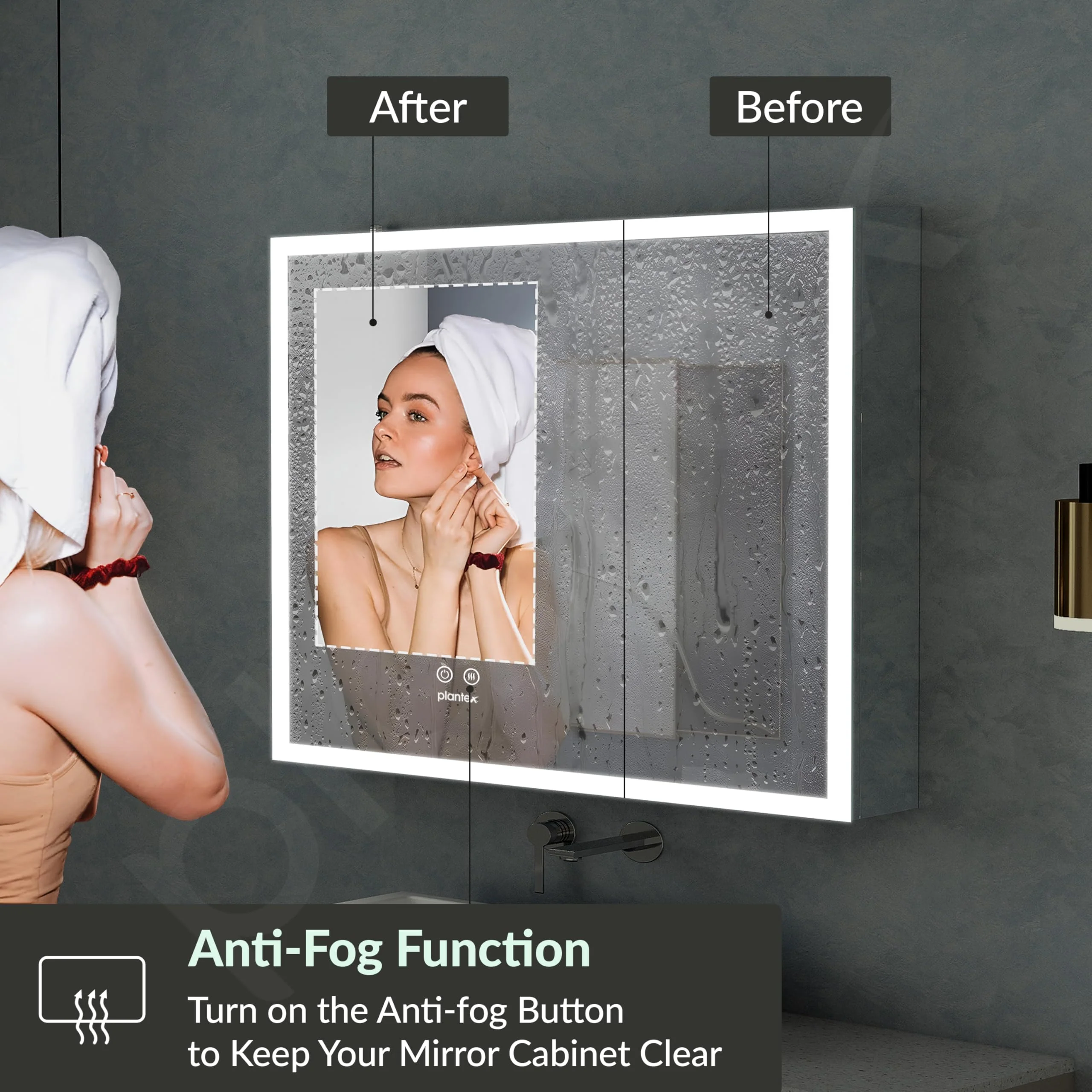 Plantex Luxury LED Mirror Cabinet for Bathroom/304 Grade Stainless Steel Bathroom Cabinet/Mirror for Bathroom with Double Door Cabinet (24x24 Inch-LED & Defogger/Chrome) - Image 5