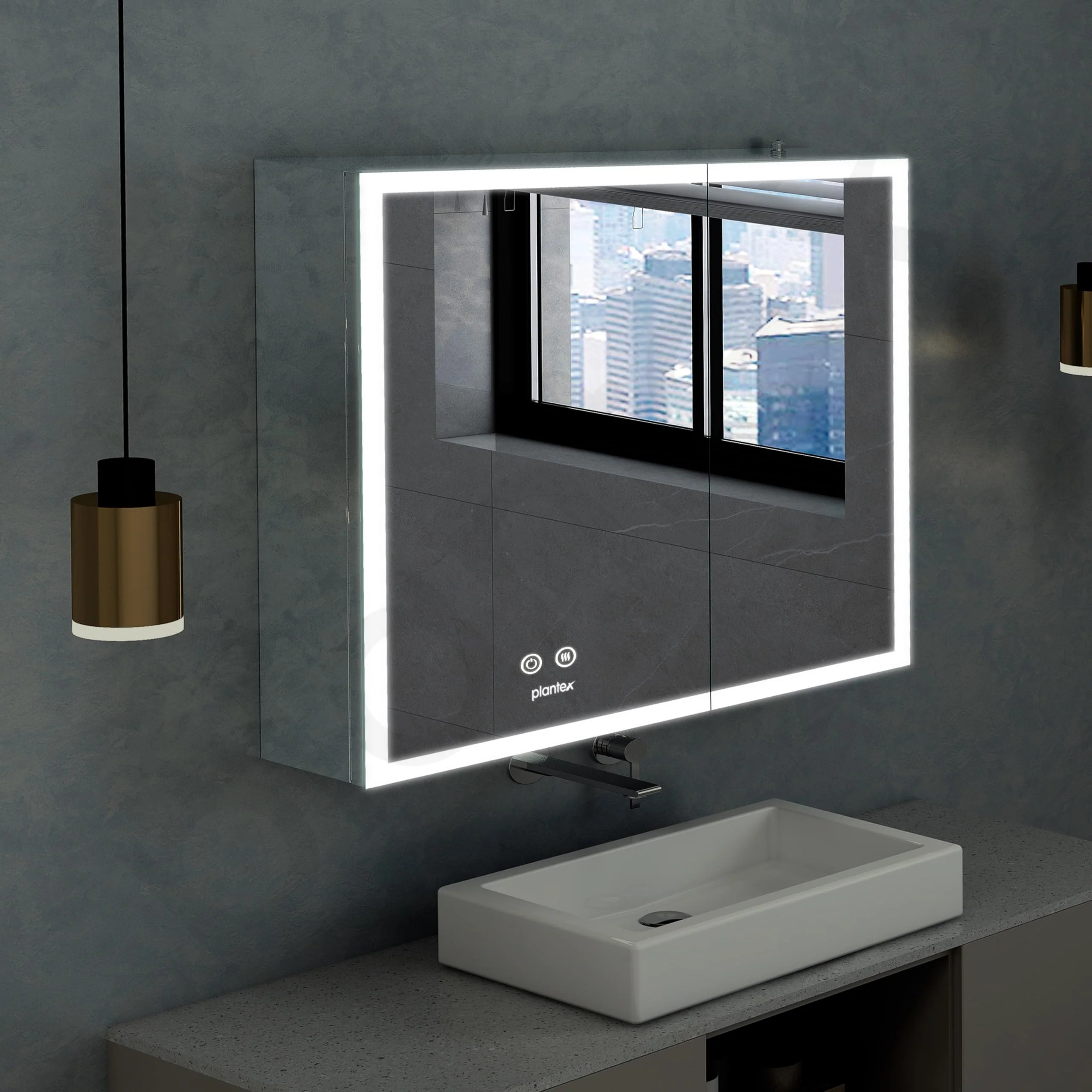 Plantex Luxury LED Mirror Cabinet for Bathroom/304 Grade Stainless Steel Bathroom Cabinet/Mirror for Bathroom with Double Door Cabinet (24x24 Inch-LED & Defogger/Chrome) - Image 7