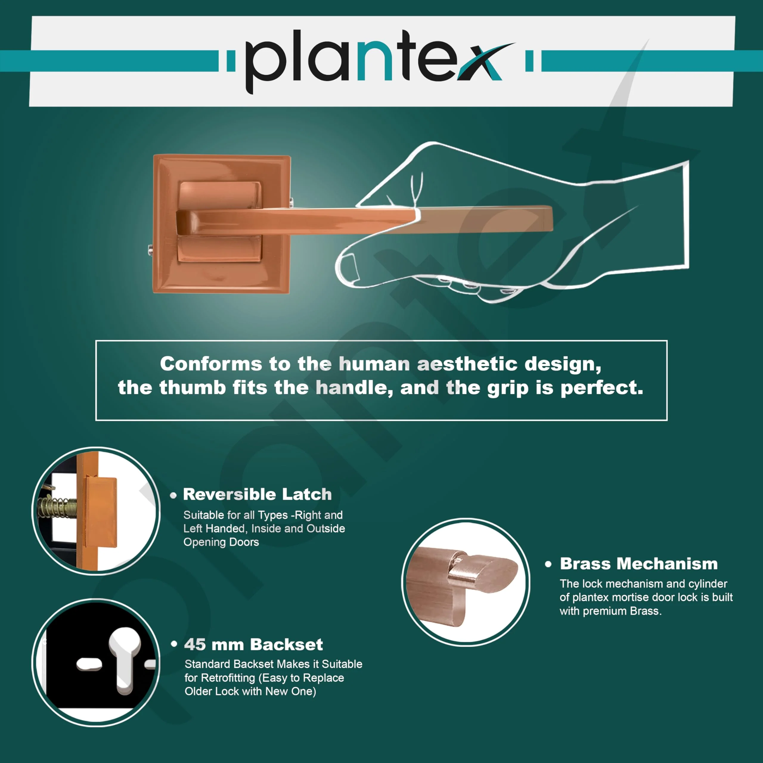 Plantex Main Door Lock for Home/Mortise Door Lock/Main Door Lock Set/Mortice Lock for Door with 3 Years of Warranty (605-PVD Rose Gold) - Image 4