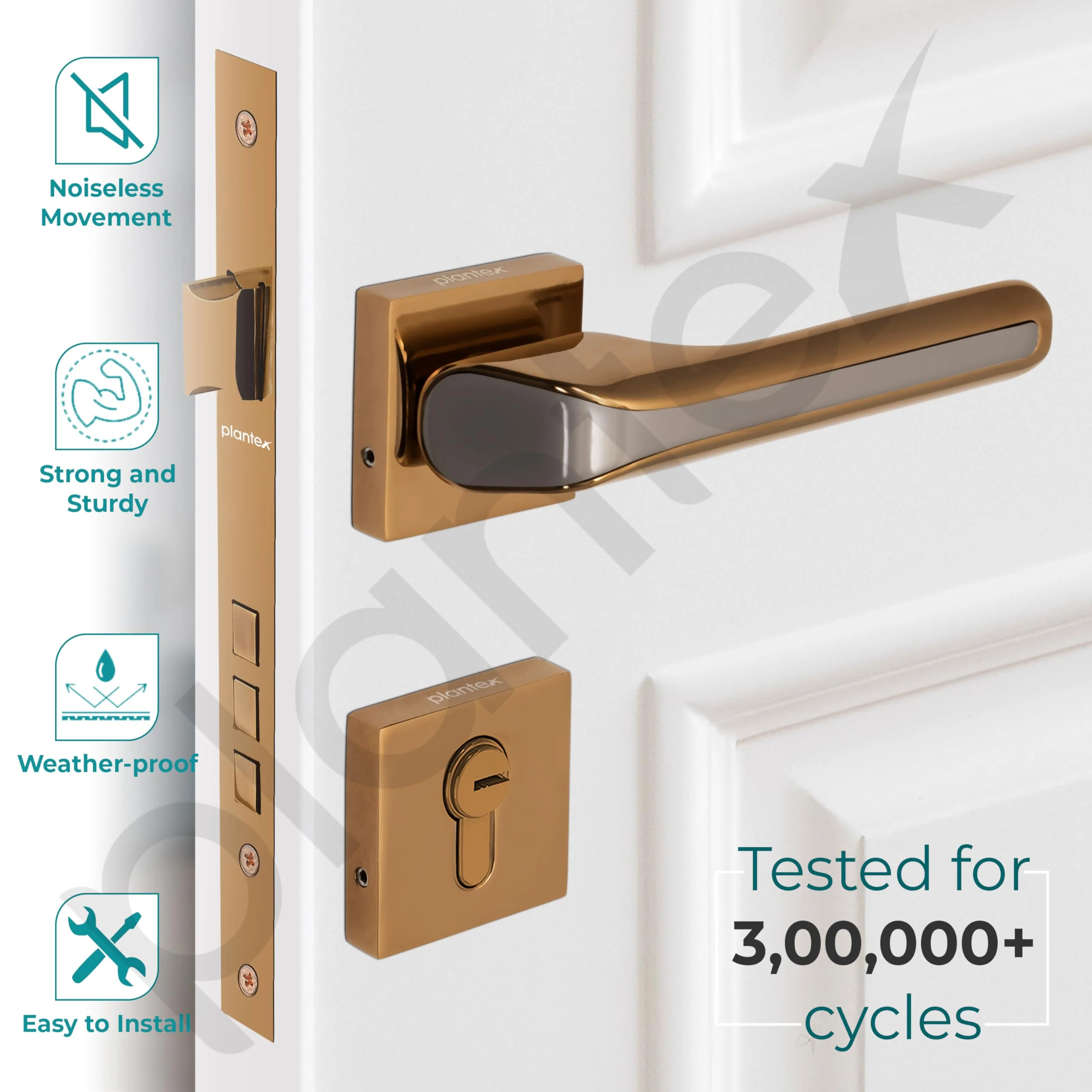 Plantex Main Door Lock for Home with 3 Years of Warranty/Mortise Locks for Door - Main Door Lock Set (PT-007- Rose Gold - Satin Black) - Image 2