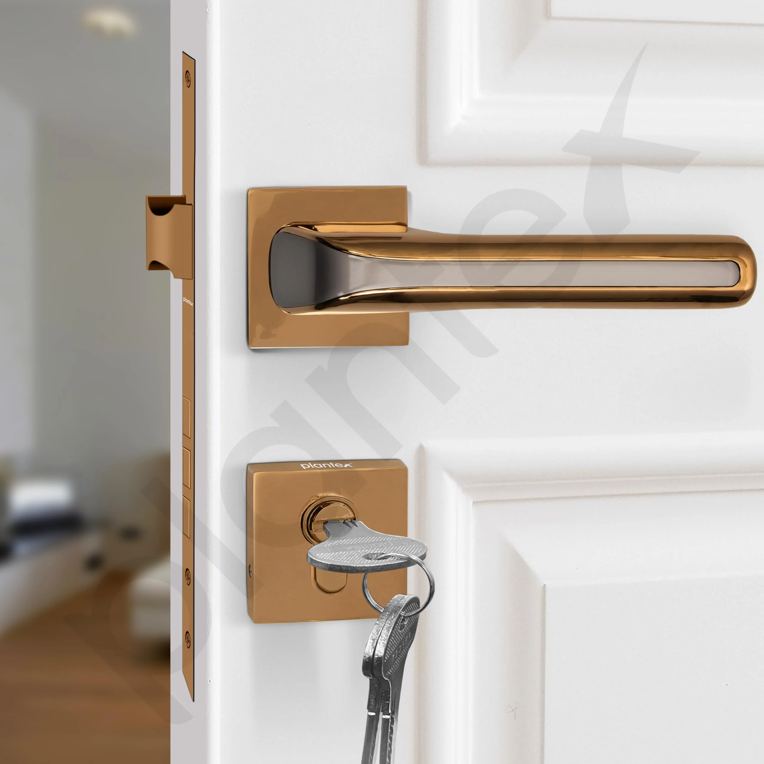 Plantex Main Door Lock for Home with 3 Years of Warranty/Mortise Locks for Door - Main Door Lock Set (PT-007- Rose Gold - Satin Black) - Image 7