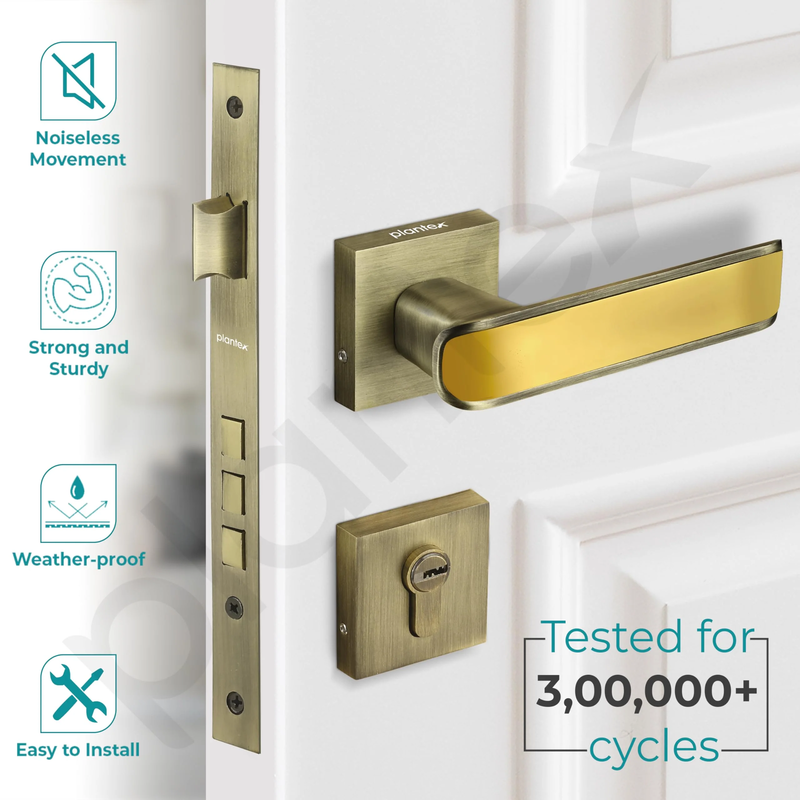 Plantex Main Door Lock/Mortise Lock for Door with 3 Years of Warranty by plantex/Door Locks for Home with Brass Lock Body & Cylinder (7112 - PVD Gold & Brass Antique) - Image 3