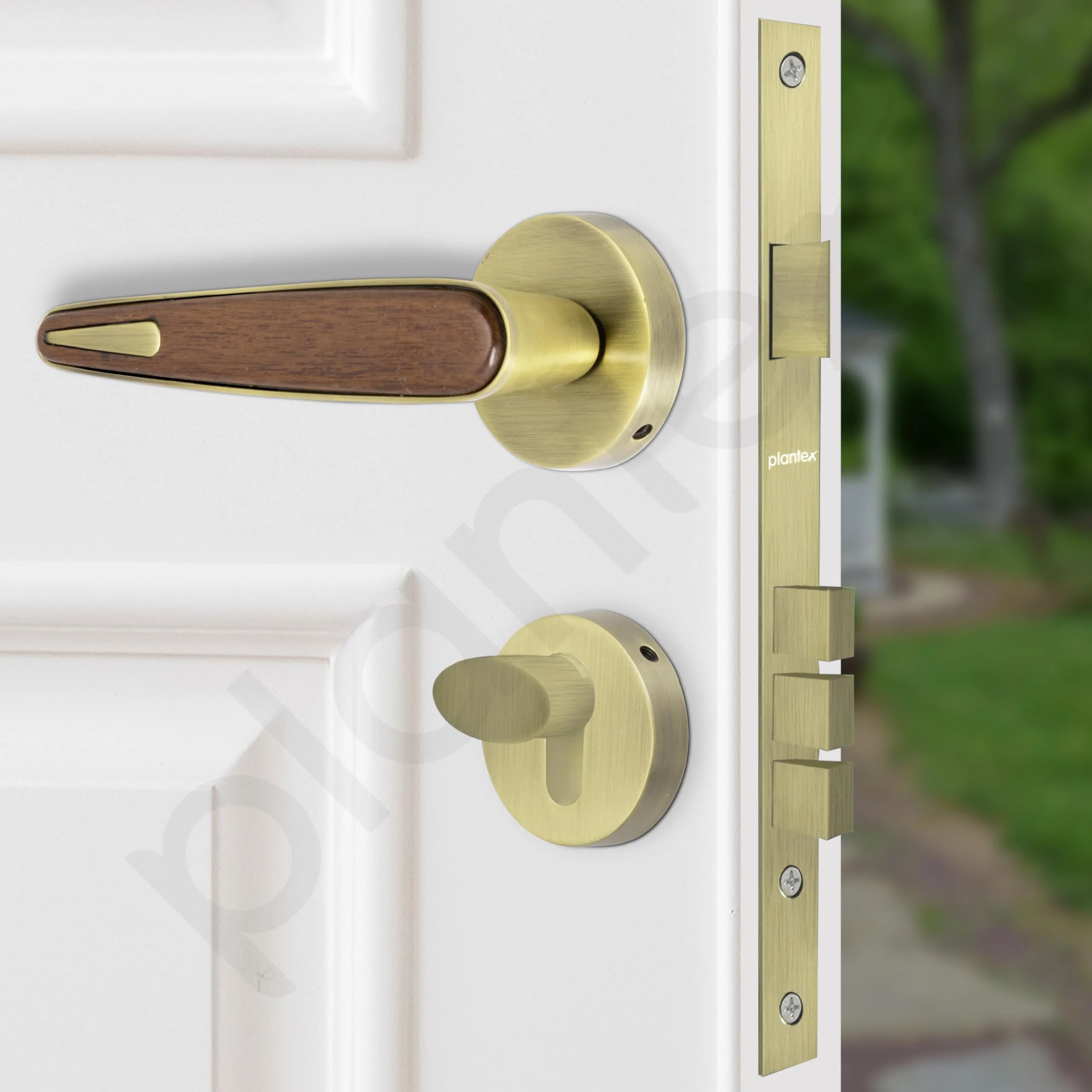 Plantex Main Door Lock/Mortise Lock for Door with 3 Years of Warranty - Robust Door Lock for Home with Brass Lock Body & Cylinder (Brass Antique & Wood Finish) - Image 3