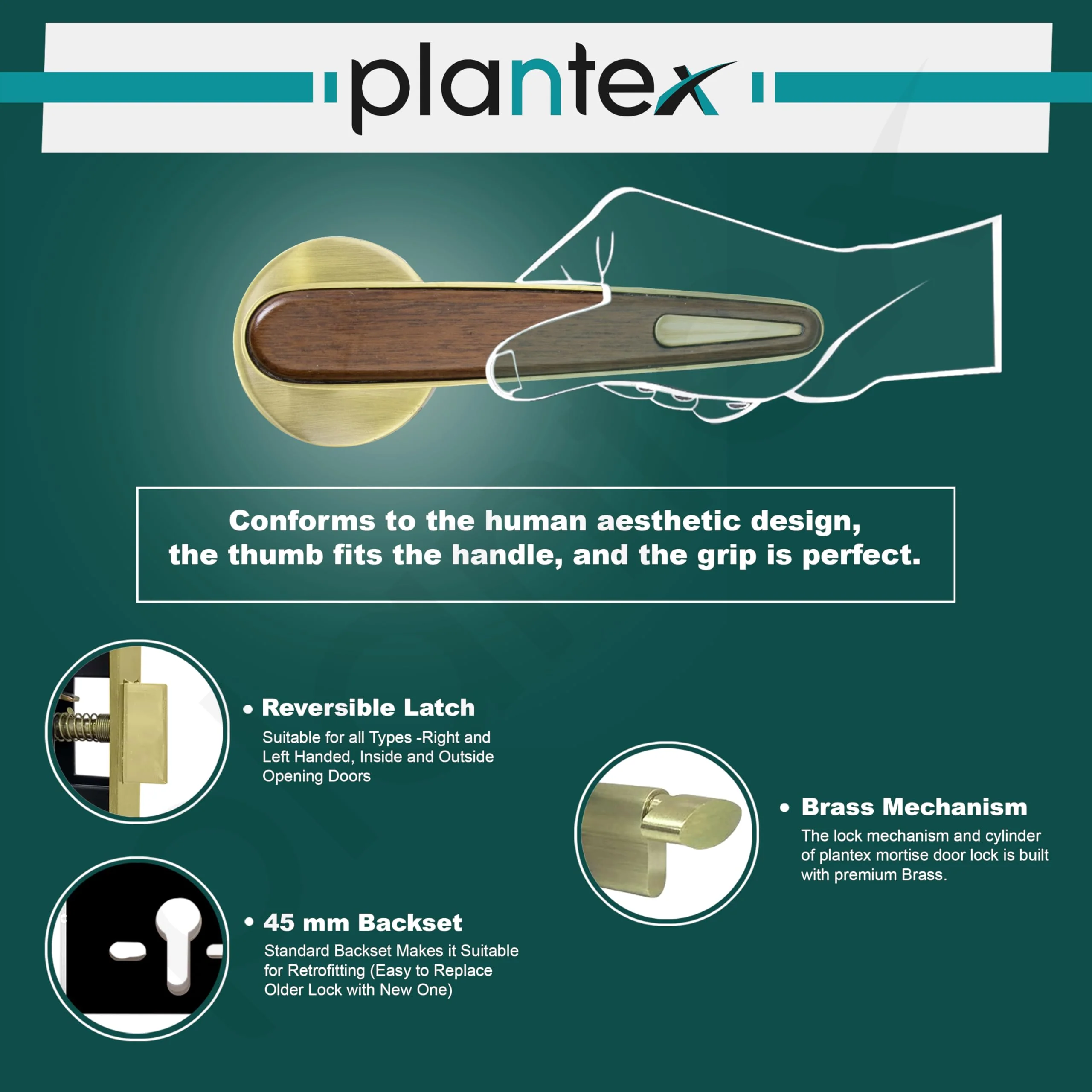 Plantex Main Door Lock/Mortise Lock for Door with 3 Years of Warranty - Robust Door Lock for Home with Brass Lock Body & Cylinder (Brass Antique & Wood Finish) - Image 5