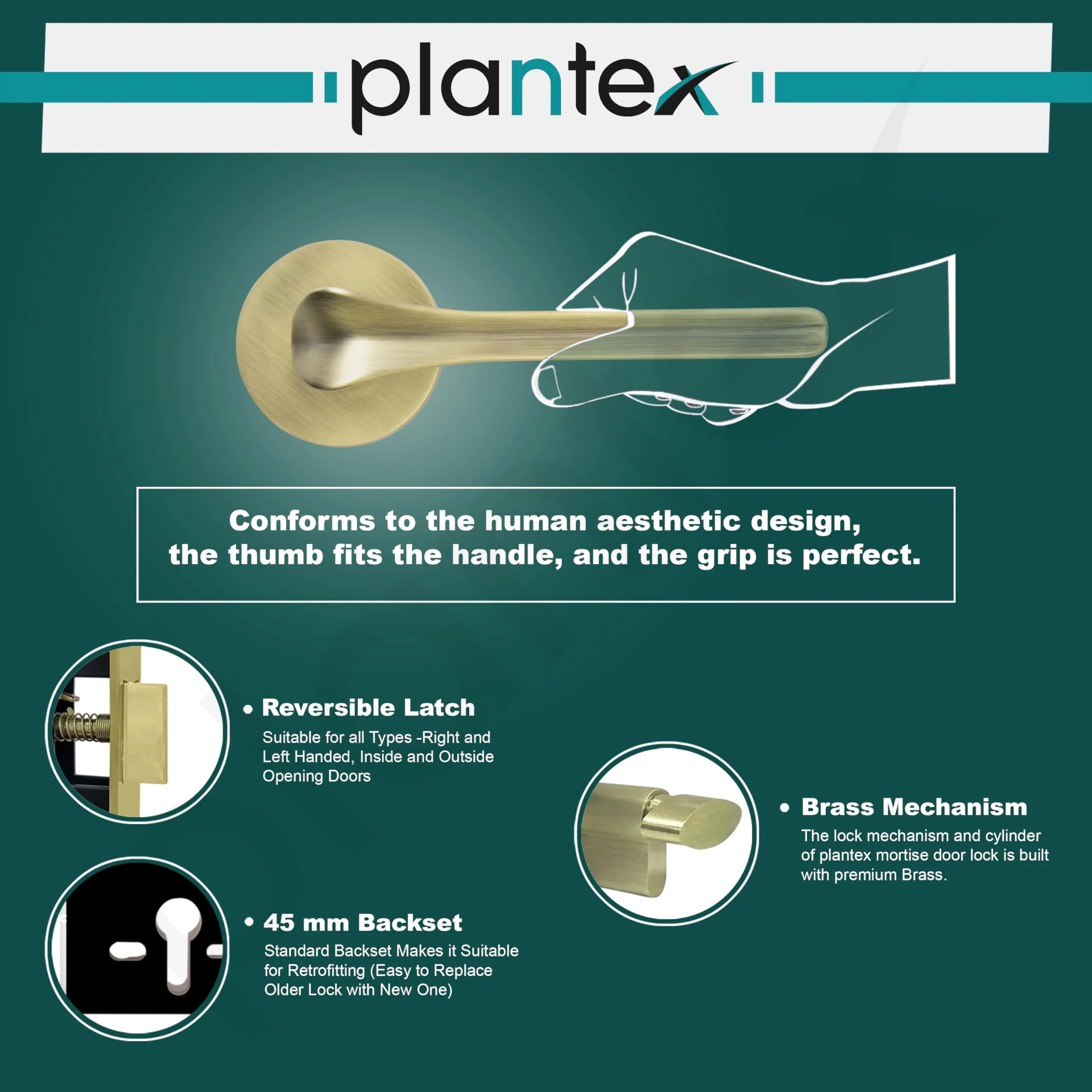 Plantex Main Door Lock/Mortise Lock for Door with 3 Years of Warranty - Robust Door Lock for Home with Brass Lock Body & Cylinder(064- Brass Antique Finish) - Image 5