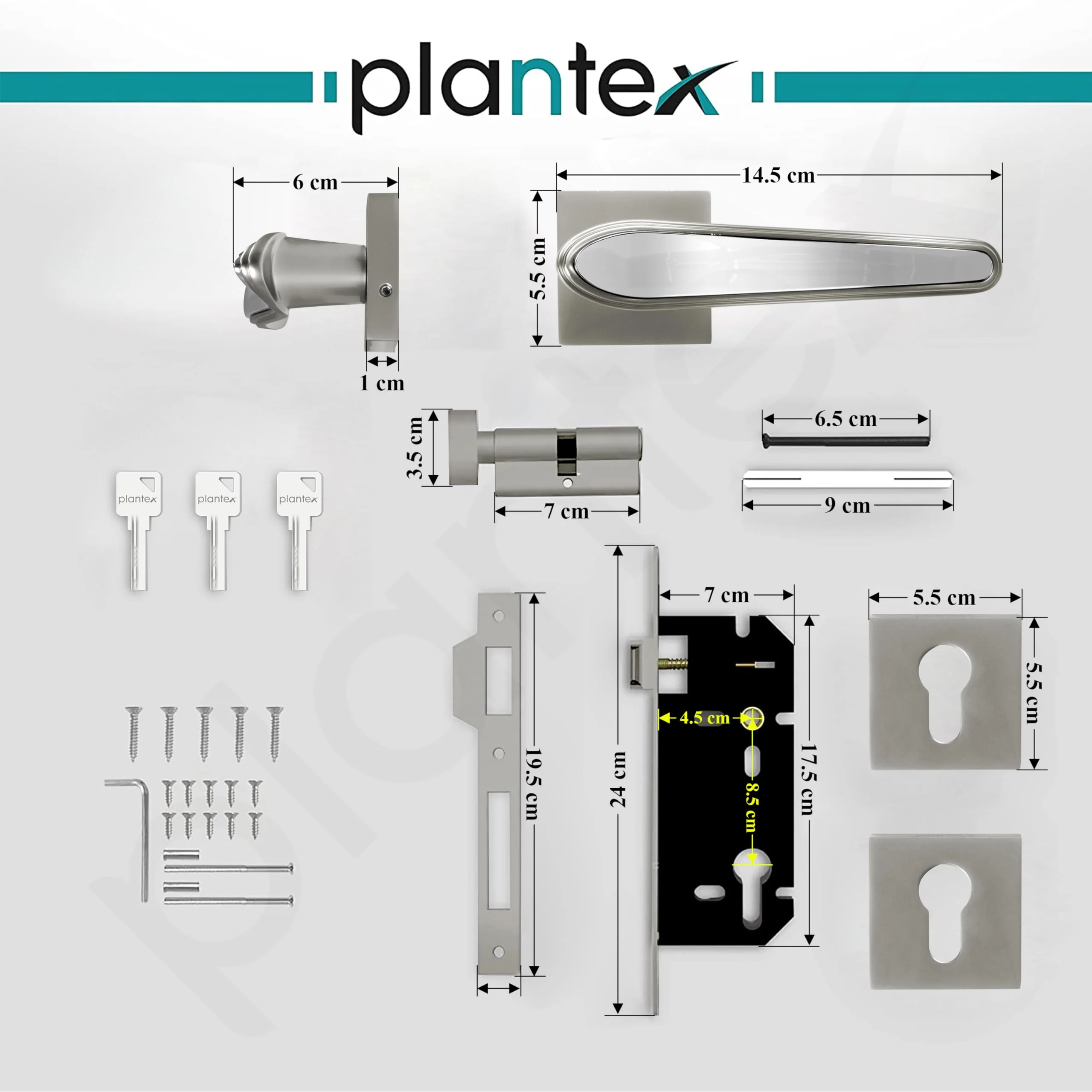 Plantex Main Door Lock/Mortise Lock for Doors - Robust Door Handle for Home with Brass Locks Body & Cylinder (PT-014, Satin & Chrome) - Image 3