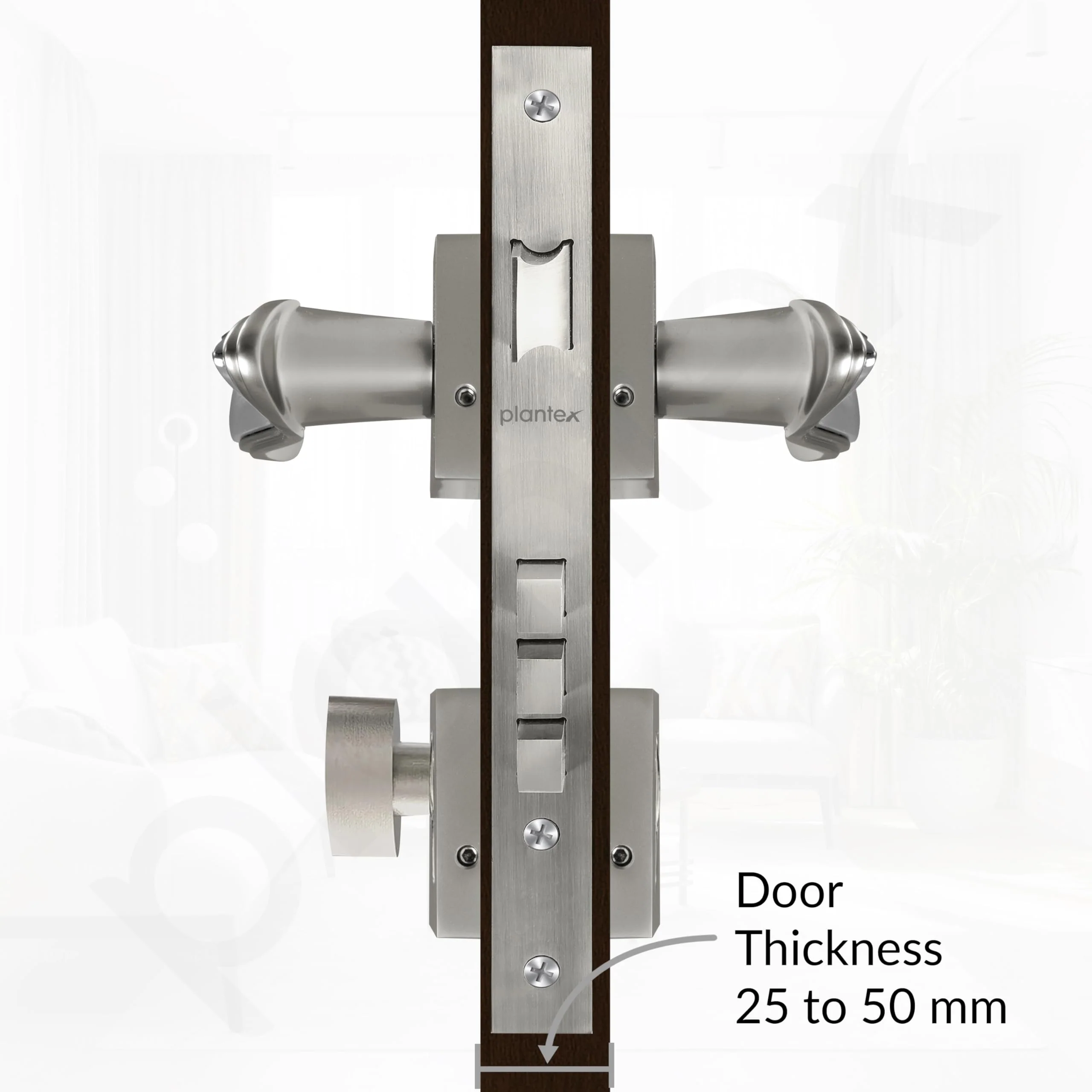 Plantex Main Door Lock/Mortise Lock for Doors - Robust Door Handle for Home with Brass Locks Body & Cylinder (PT-014, Satin & Chrome) - Image 5